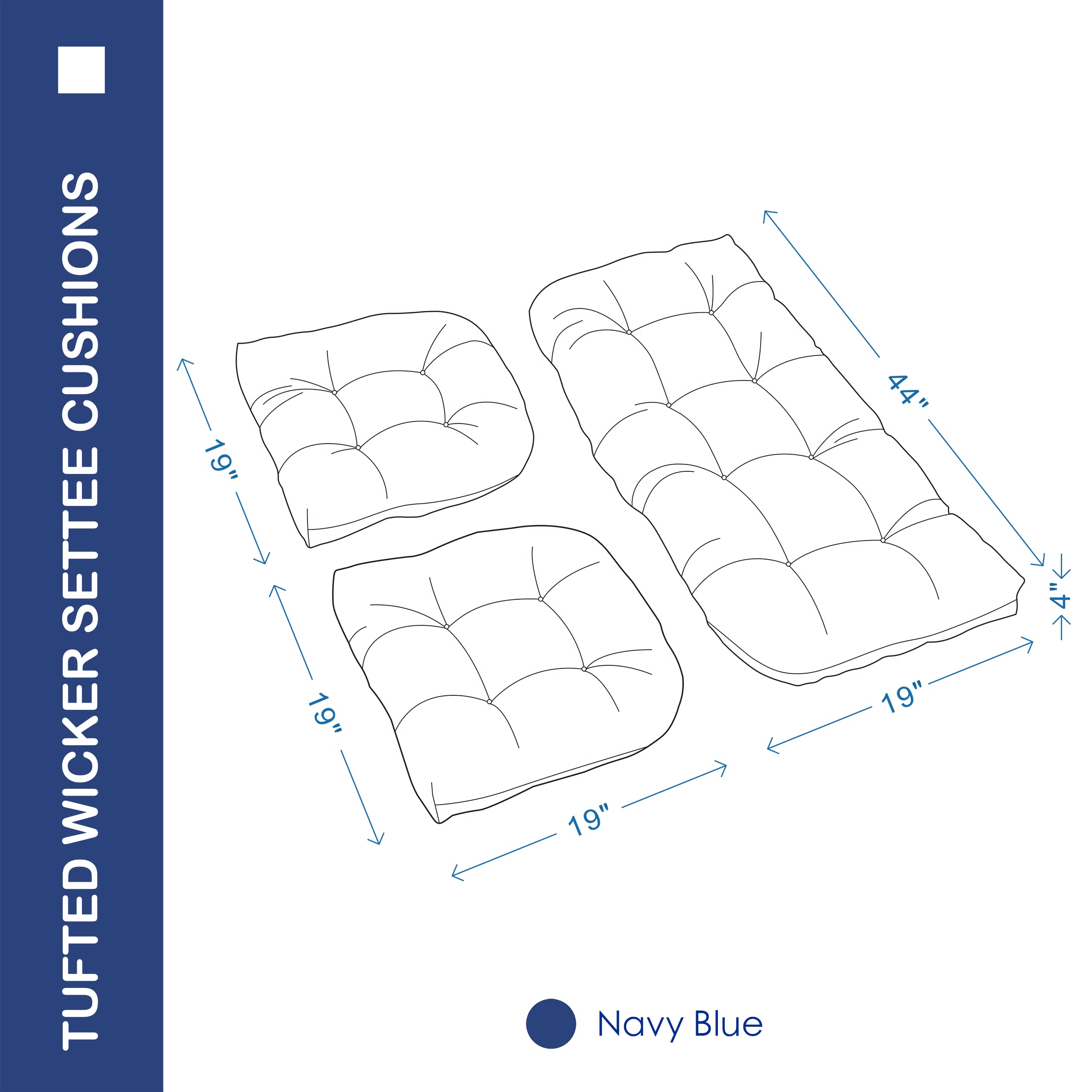 **3-Piece All-Weather Tufted Wicker Chair Cushion Set – 1 Loveseat & 2 U-Shaped Waterproof Patio Cushions for Outdoor/Indoor Furniture, Bench, Sofa – Navy Blue – Perfect for Garden, Deck, Poolside & Sunroom**