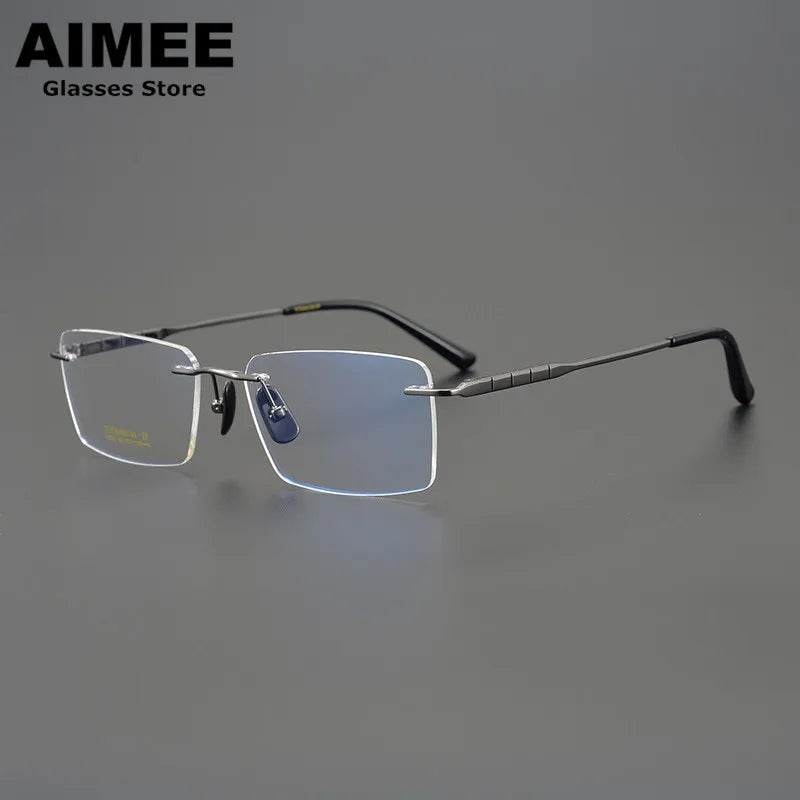 Unisex Rimless Square Titanium Eyeglasses 91092 - Lightweight Durable Frame for Work, Reading & Fashion