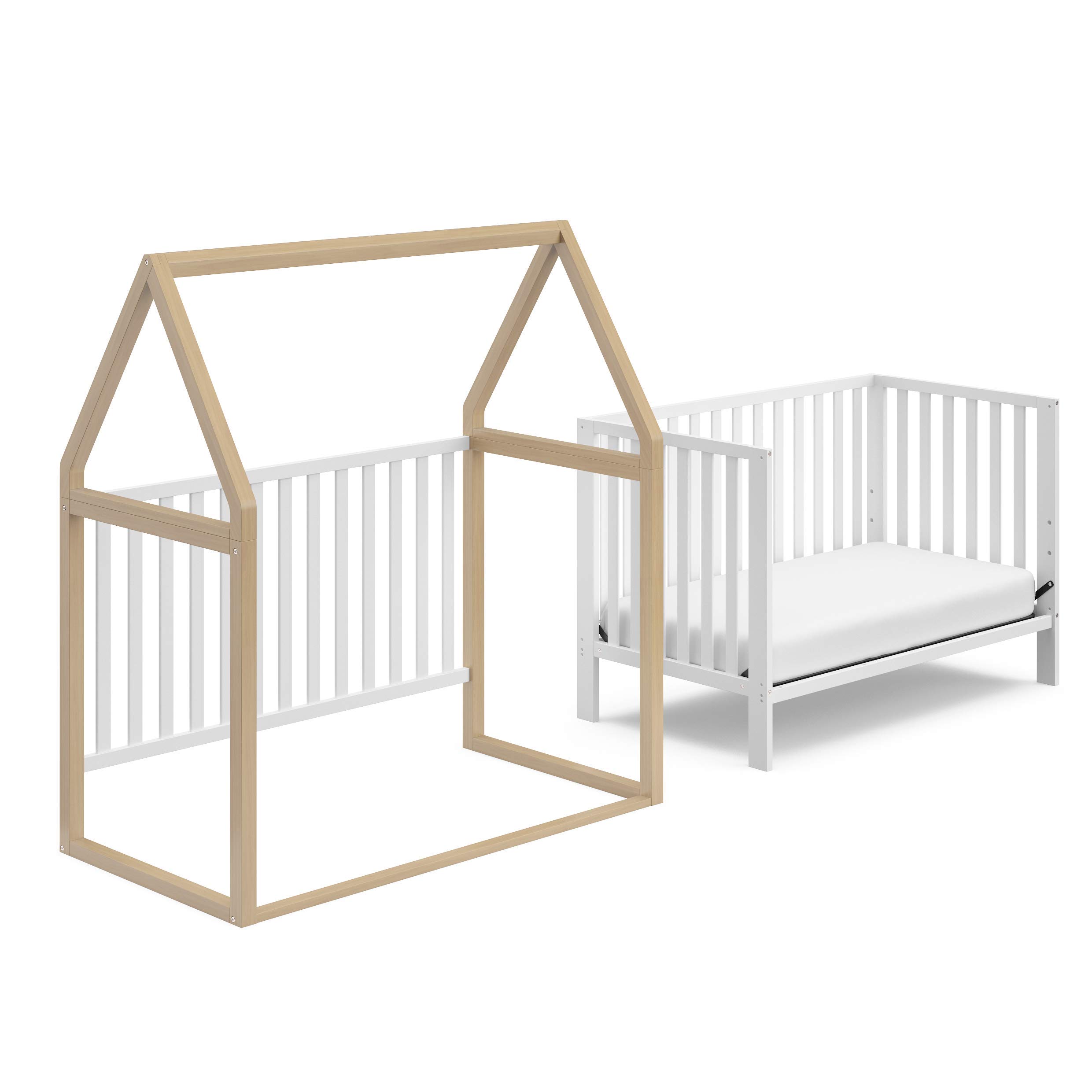 Storkcraft Orchard 5-in-1 Convertible Crib (White with Driftwood) – GREENGUARD Gold Certified Baby Crib | Converts to Toddler Bed, Daybed & Full Bed | Safe Nursery Furniture for Newborns & Toddlers | Perfect for Modern Nurseries & Small Bedrooms