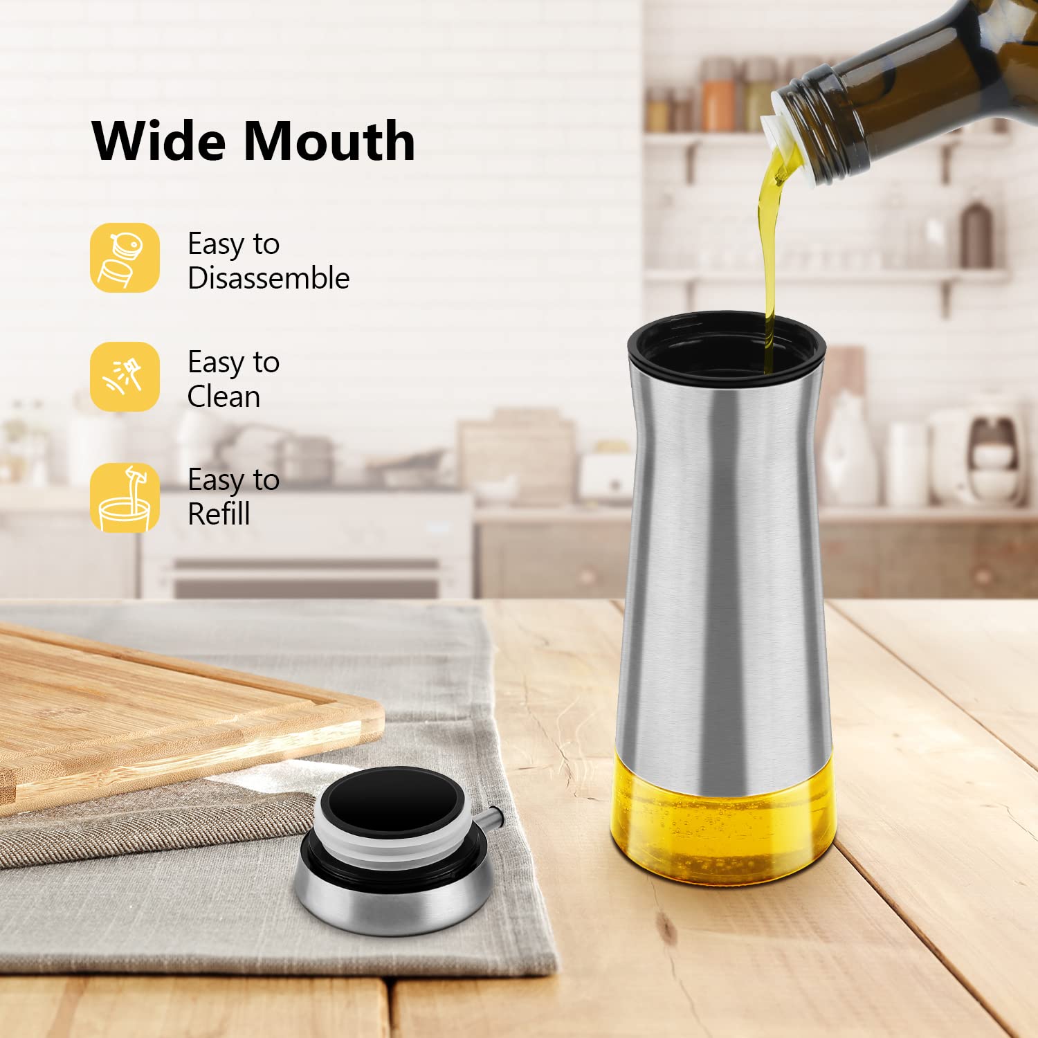 Premium Salt and Pepper Shaker Set with Oil Dispenser - Stainless Steel Kitchen Essentials for Cooking, Dining & Home Decor
