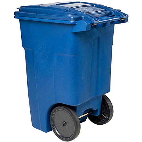 190 Qt 48 Gallon 180 Liter Heavy-Duty Wheeled Trash Can with Lid - Large Blue Rotational Molded Outdoor Garbage Bin for Kitchen, Yard, Camping & Commercial Use - Includes Trash Bags