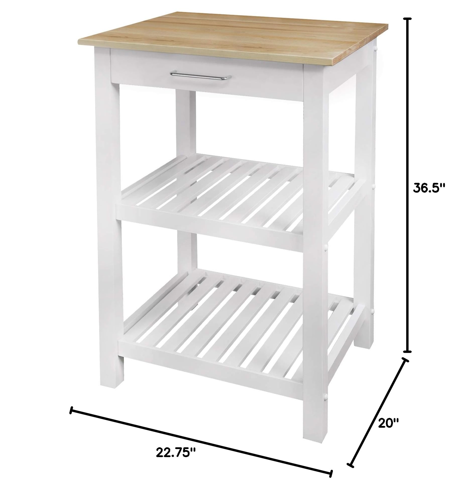 Casual Home Sunrise Small Kitchen Island with Solid Harvest Hardwood Top - 22.75 Inch Wide in Natural & White - Perfect for Small Kitchens, Breakfast Nooks, and Extra Counter Space
