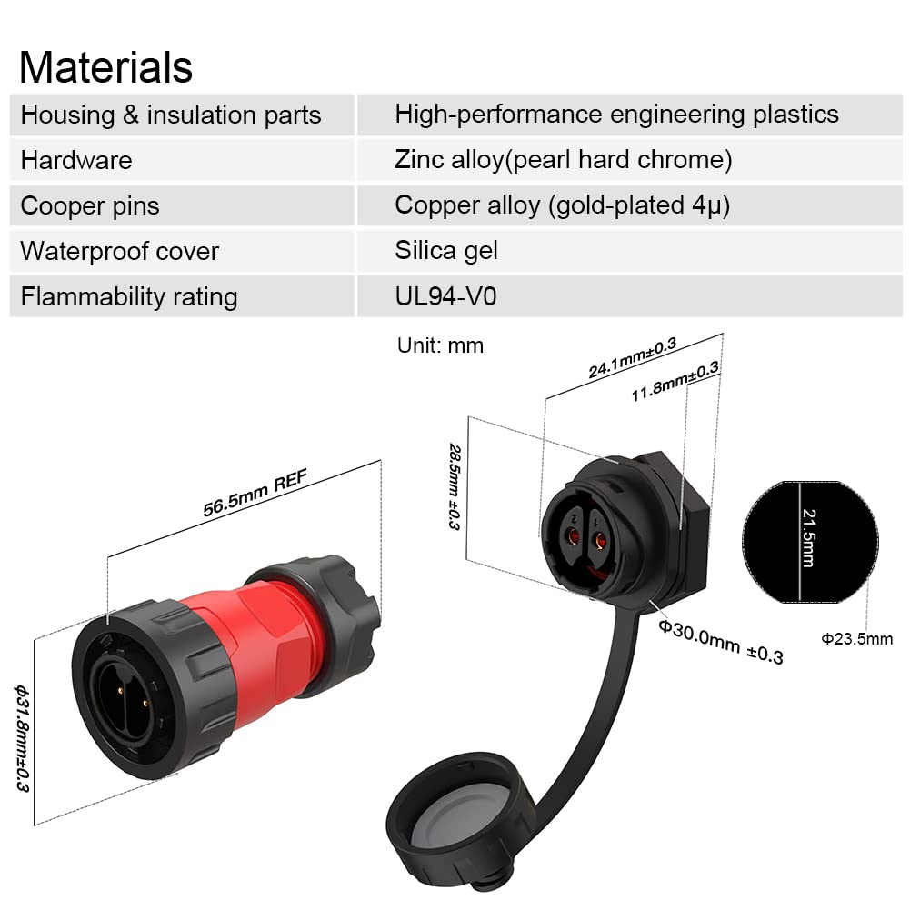 2 Pin Waterproof Solder Wire Connectors - Aviation Plastic Electrical Connectors for Industrial, Power & Automotive Use - Indoor/Outdoor Electrical Wiring Solutions for DIY Projects & Professional Installations