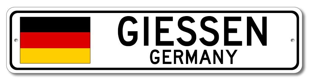 Authentic Giessen Germany German Flag Metal Street Sign - 4x18 Inch Rustic Bar Pub Wall Decor, Personalized Man Cave Gift, German City Souvenir - Perfect for Home, Office & Outdoor Decor