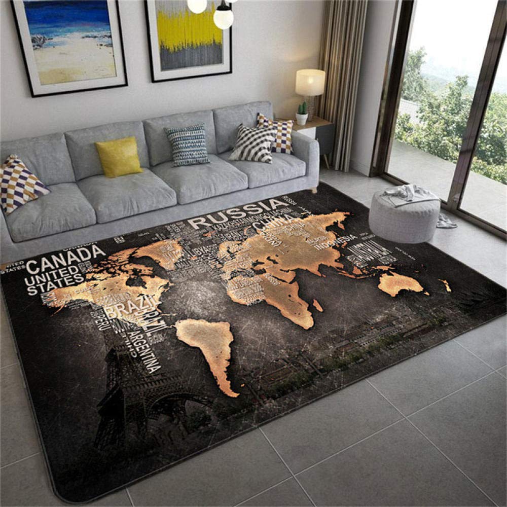 Vintage Retro World Map 3D Letter Carpet - Non-Slip Soft Floor Mat for Living Room, Bedroom, Bathroom & Sofa Area - Perfect Home Decor Rug for Bedside, Dorm, Office (36x24 Inches)