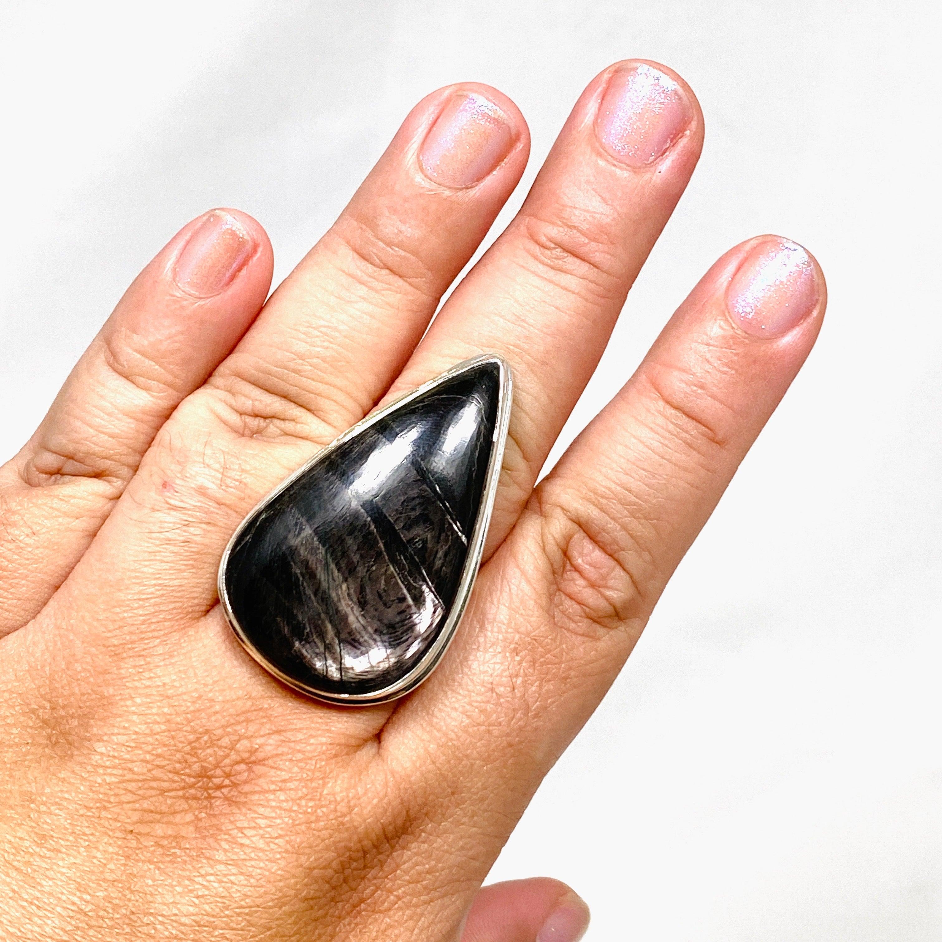 Hypersthene Teardrop Split Band Ring - Size 11 - KRGJ3149 | Elegant Crystal Jewelry for Women, Perfect for Weddings, Parties & Everyday Wear