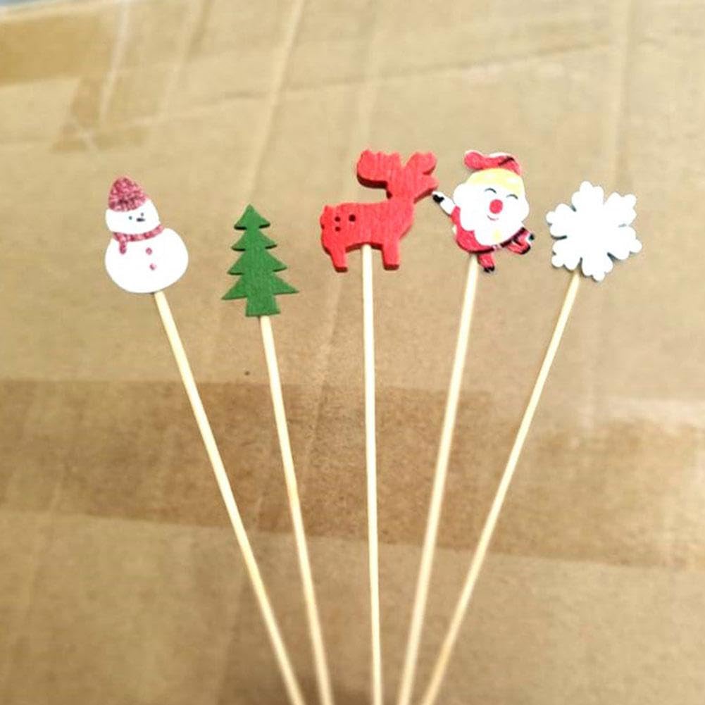 100PCS Christmas Cocktail Picks - Snowflake & Snowman Bamboo Appetizer Toothpicks for Holiday Drinks, Snacks & Fruit | Perfect for Christmas Parties, Charcuterie Boards & Festive Food Decorations