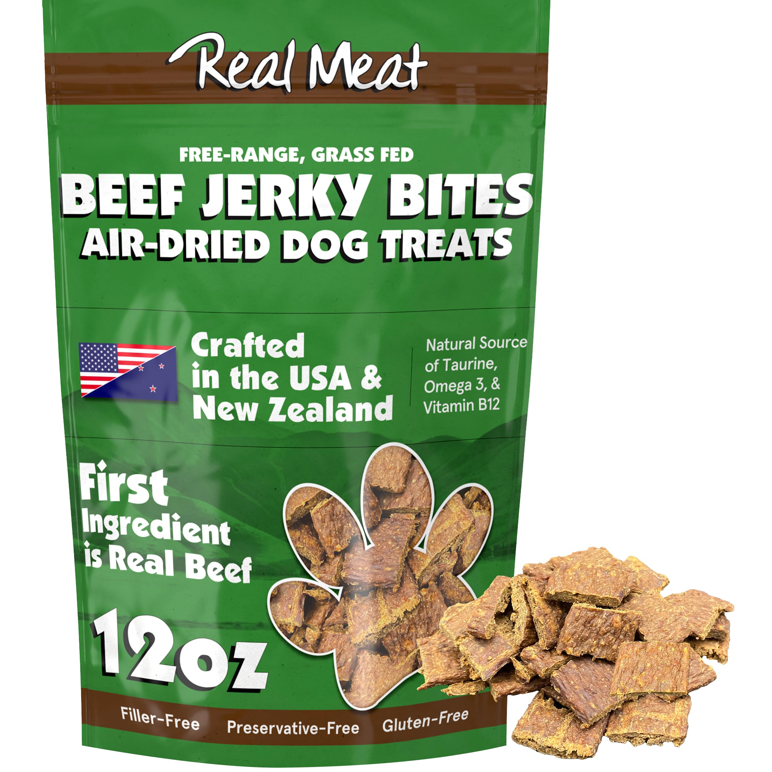 Premium Grain-Free Air-Dried Beef Jerky Dog Treats - 12oz Bag of All-Natural, High Protein Dog Snacks - 95% Human-Grade Grass-Fed Free-Range Beef - Perfect for Training, Rewards & Dental Health
