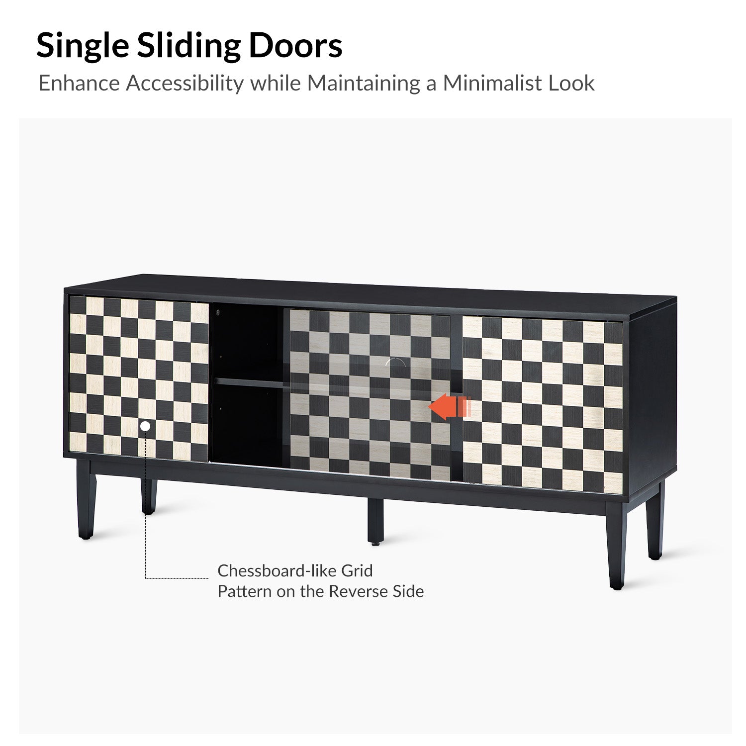 Regal 58-Inch Wide TV Stand with Reversible Checkered Game Board - Modern Entertainment Center for Living Room, Game Nights & Family Gatherings