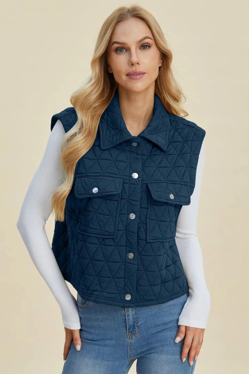 Men's Double Take Full Size Pocketed Textured Snap Down Vest Coat - Lightweight Layering for Outdoor Work & Casual Wear