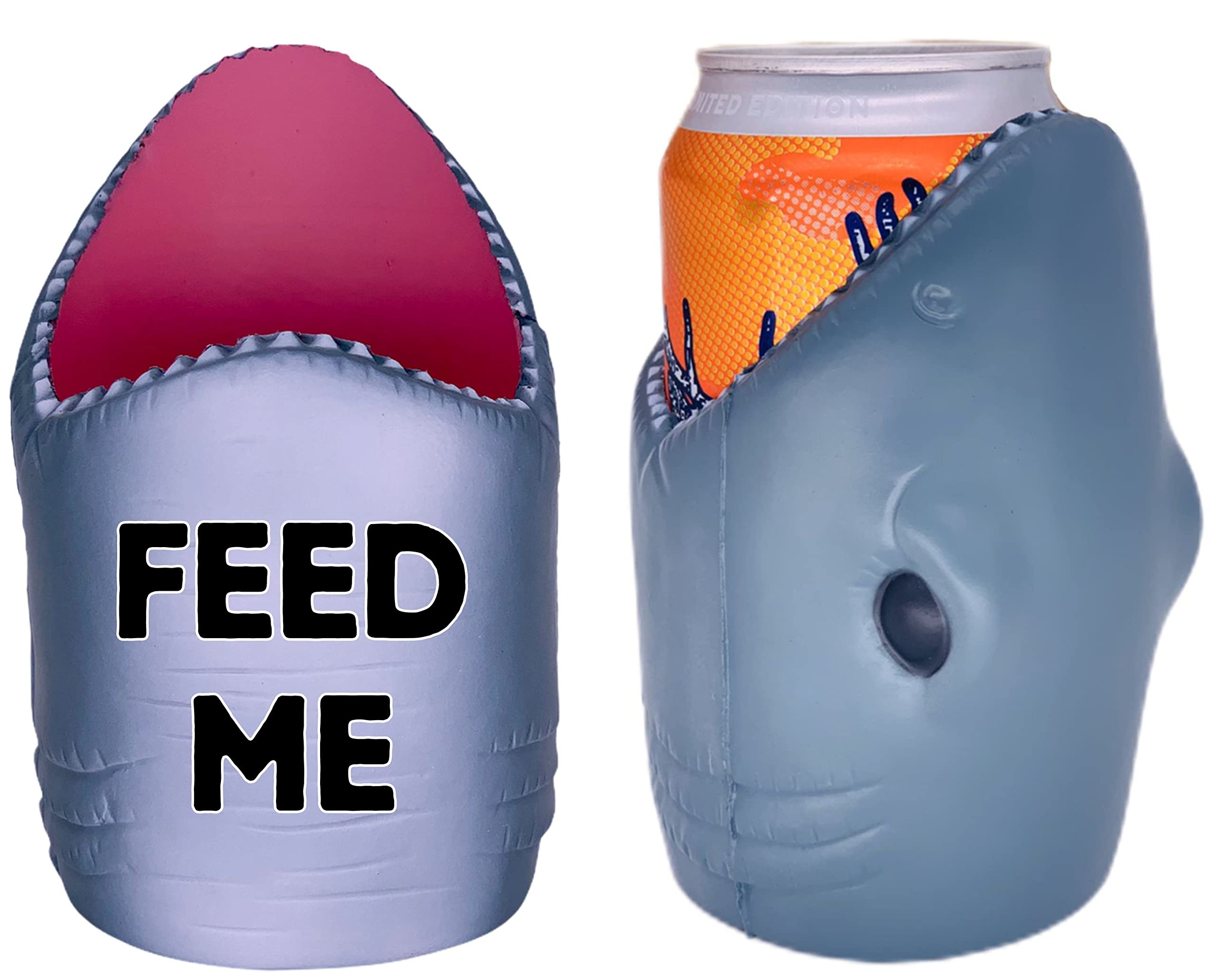 Feed Me Shark Bite Can Cooler (2 Pack) - Insulated Beer Can Holder for Pool Parties, Beach Outings & Summer BBQs