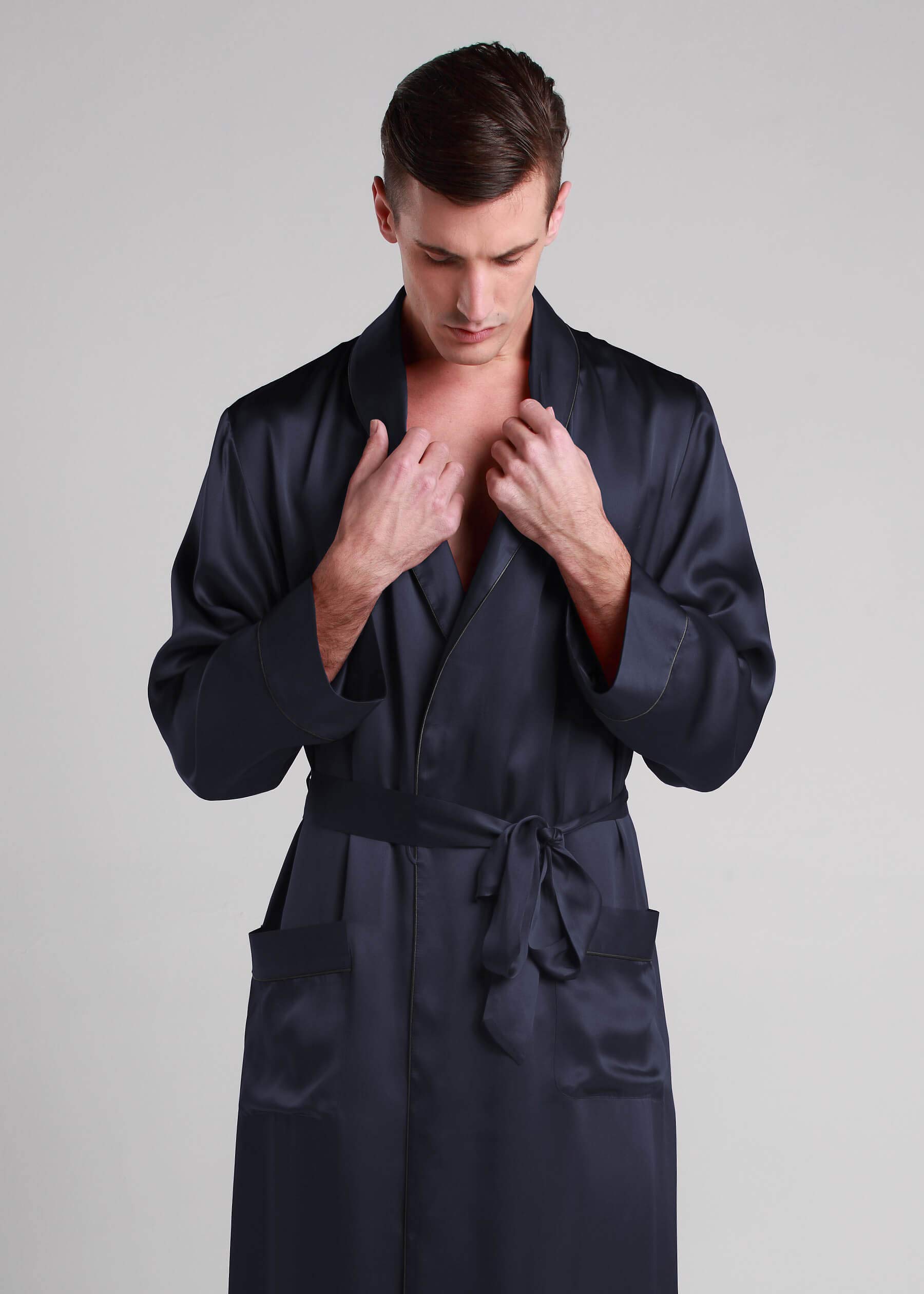 Luxury 100% Silk Men's Bathrobe - Full Length Contrast Design for Spa, Home & Hotel Use - LilySilk Premium Silk Robe for Men