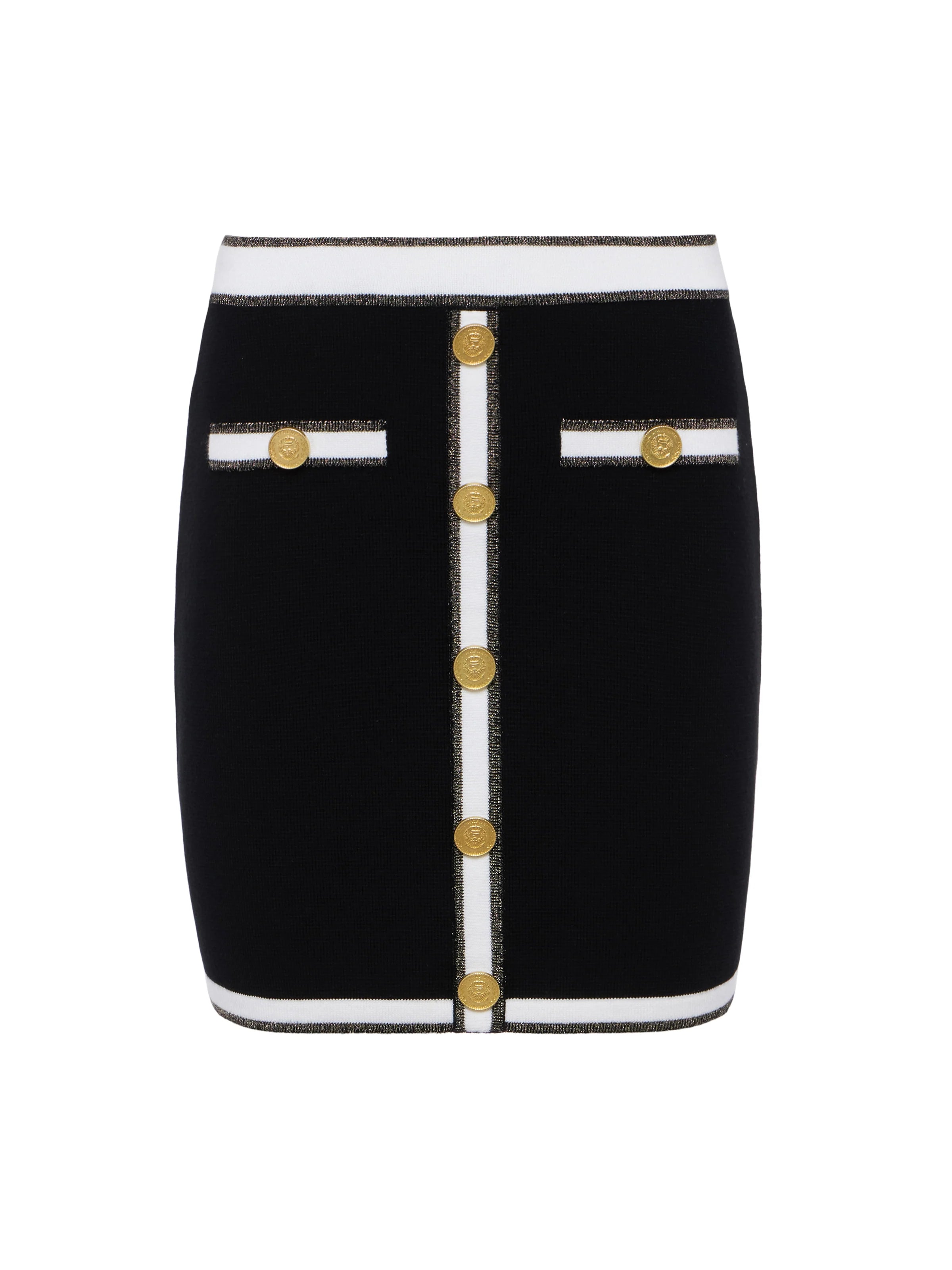 Emi Knit Mini Skirt for Women - Black, White & Gold Lurex Yarn - Stretchy Party Skirt for Night Out, Club Wear & Casual Outfits