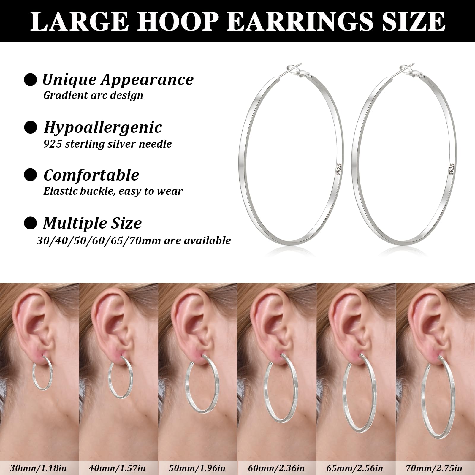 Senteria 925 Sterling Silver Hoop Earrings - Lightweight Hypoallergenic Large Hoop Earrings for Women | Perfect for Everyday Wear, Parties & Gifts