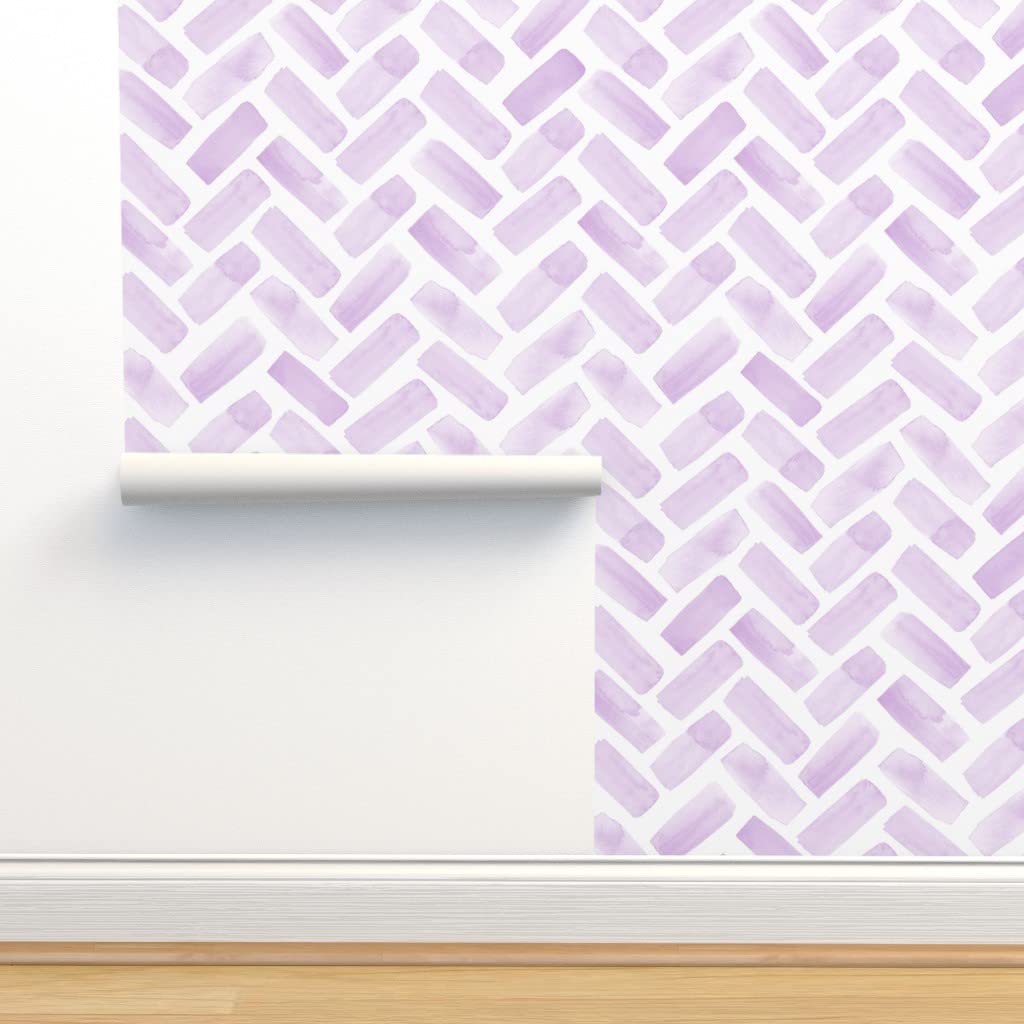 12ft x 2ft Peel & Stick Removable Wallpaper - Watercolor Herringbone Lilac Purple Chevron Feather Pattern | Self-Adhesive Wall Decal for Bedroom, Nursery, Living Room & Office Decor | Easy Installation & Customizable by Spoonflower