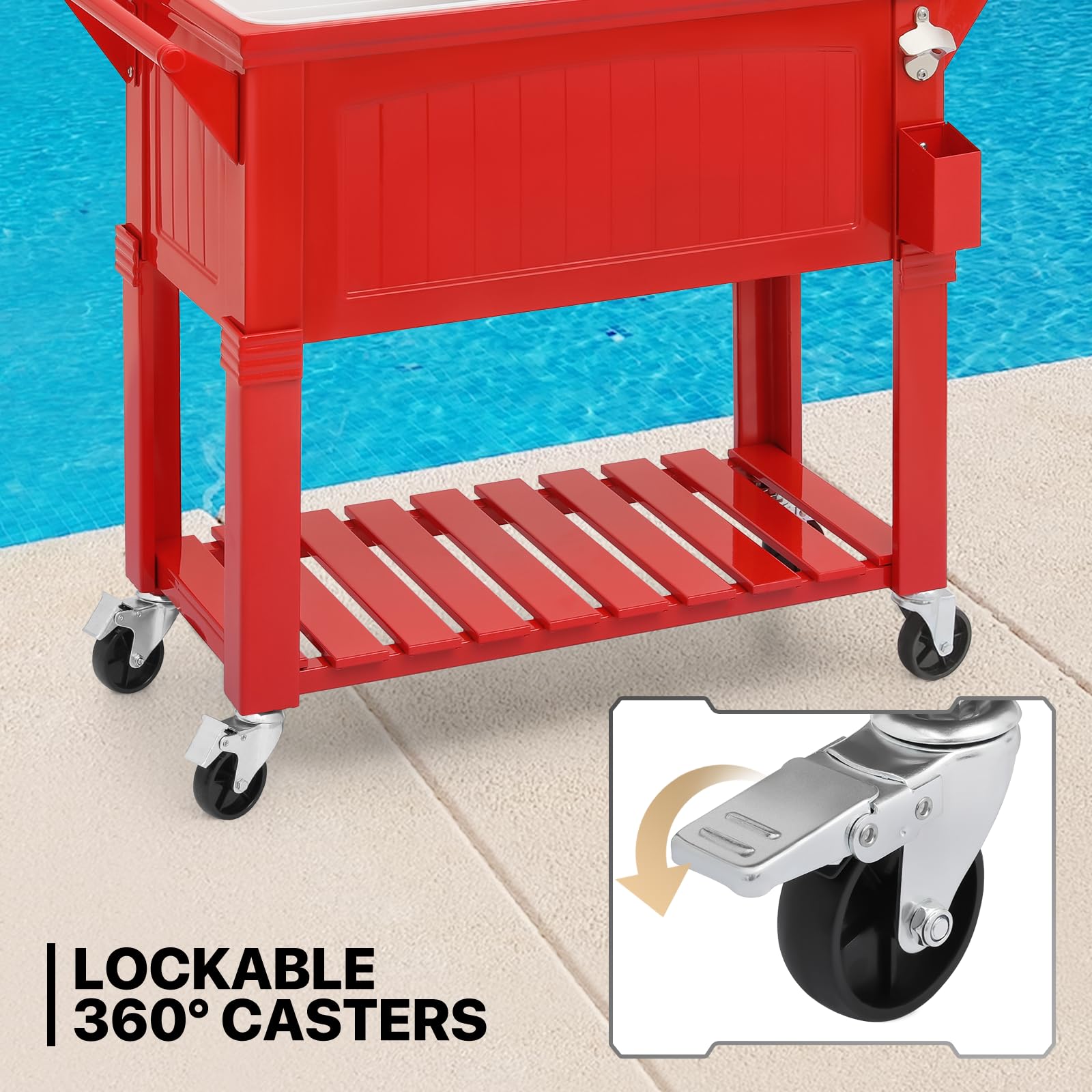 Large Rolling Cooler with Wheels and Handle - Portable Outdoor Ice Cooler for Patio, Deck, BBQ, Camping & Beach Parties | Heavy-Duty Bar Cart for Entertaining