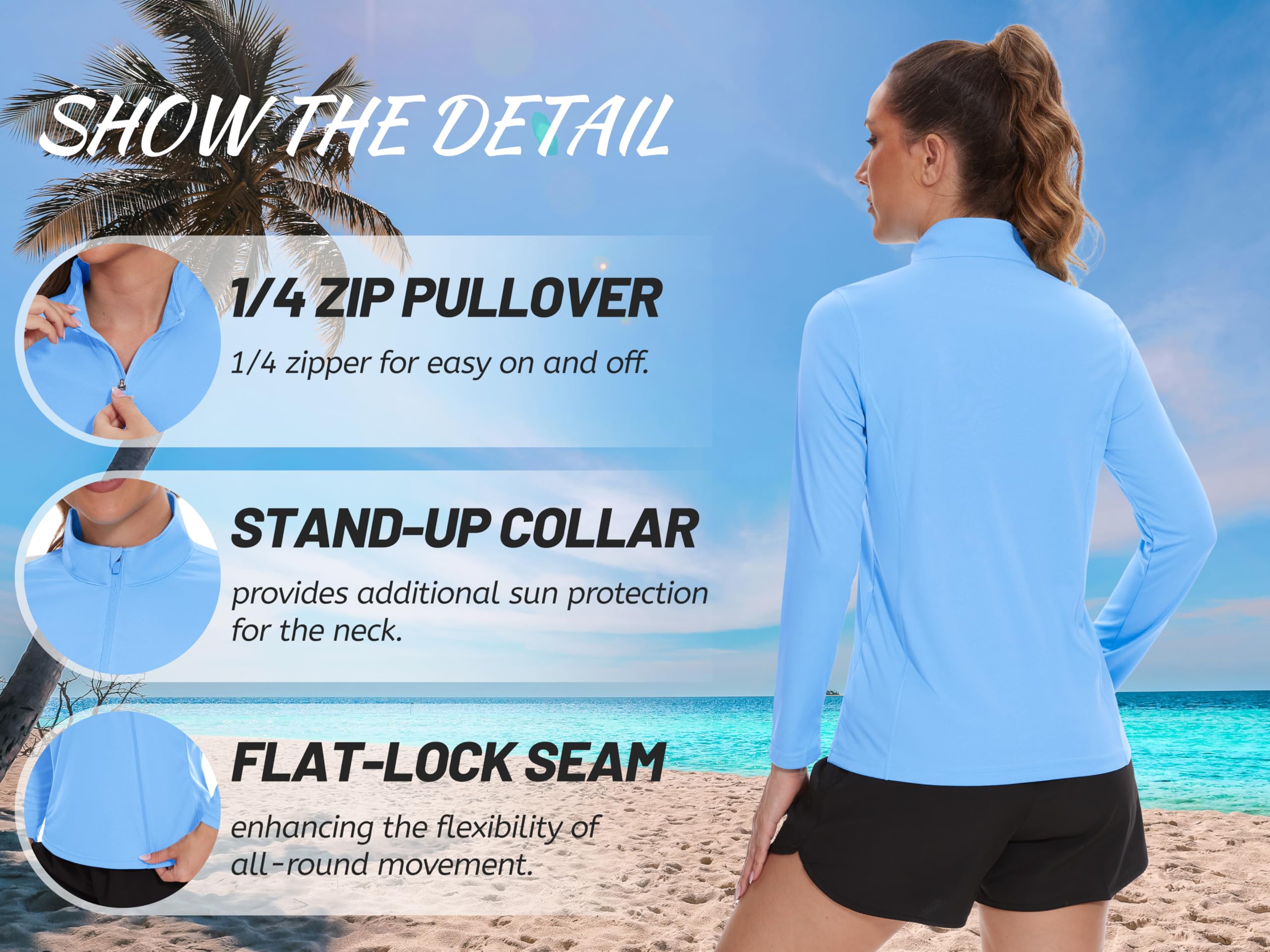 TACVASEN Women's UPF 50+ UV Protection Long Sleeve Quarter Zip Pullover - Lightweight Golf Shirt & Workout Top for Outdoor Activities, Hiking, and Sun Protection