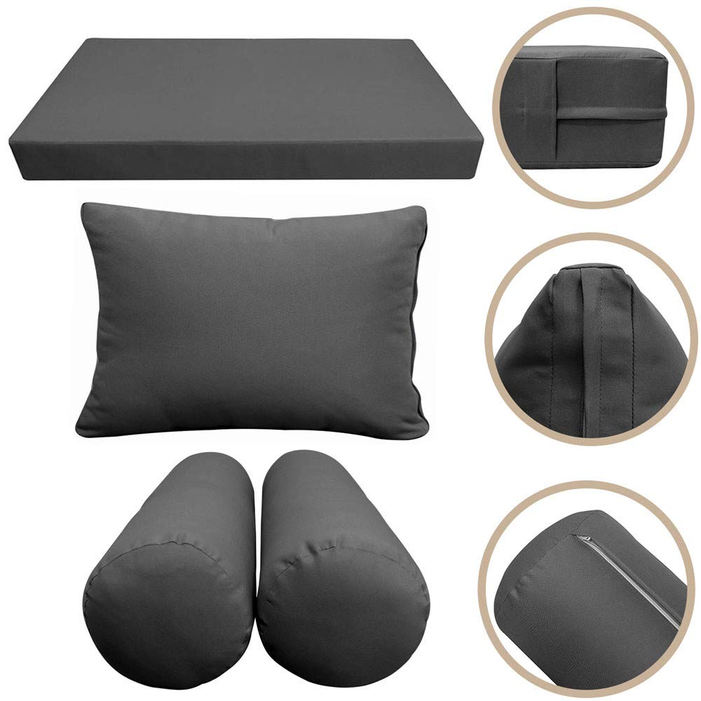 Prolinemax 5-Piece Knife Edge Outdoor Daybed Mattress Cushion & Bolster Pillow Set - Crib Size AD003 | Patio Lounge, Poolside Relaxation, Sunbathing Comfort