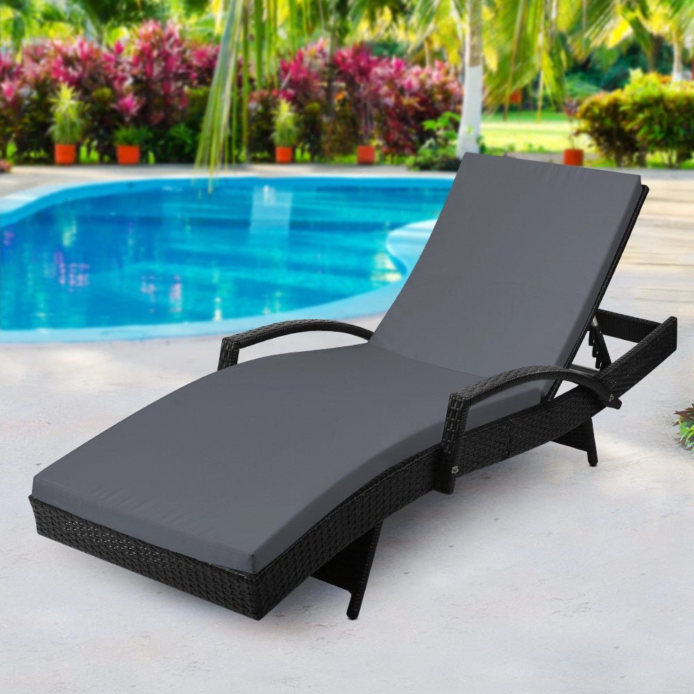 Premium Bianca Outdoor Sun Lounger Chair with Comfortable Cushion - Waterproof & UV Resistant - Perfect for Poolside, Patio, Beach, and Backyard Relaxation - Black