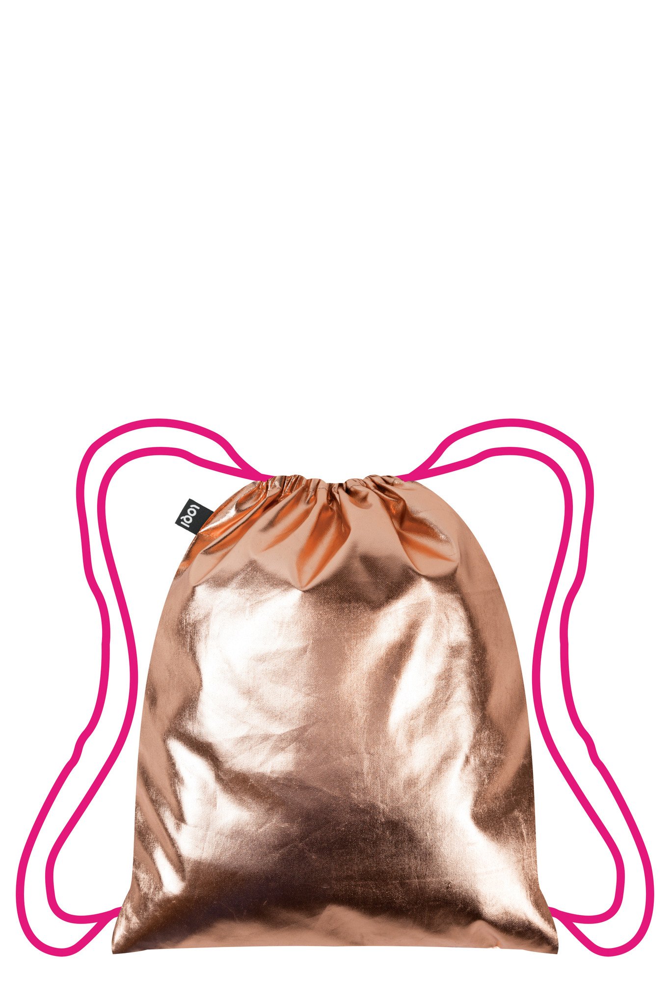 LOQI METALLIC Rose Gold/Pink Backpack - Stylish Waterproof Travel Backpack for Women & Girls, Perfect for School, Work, Gym & Outdoor Adventures