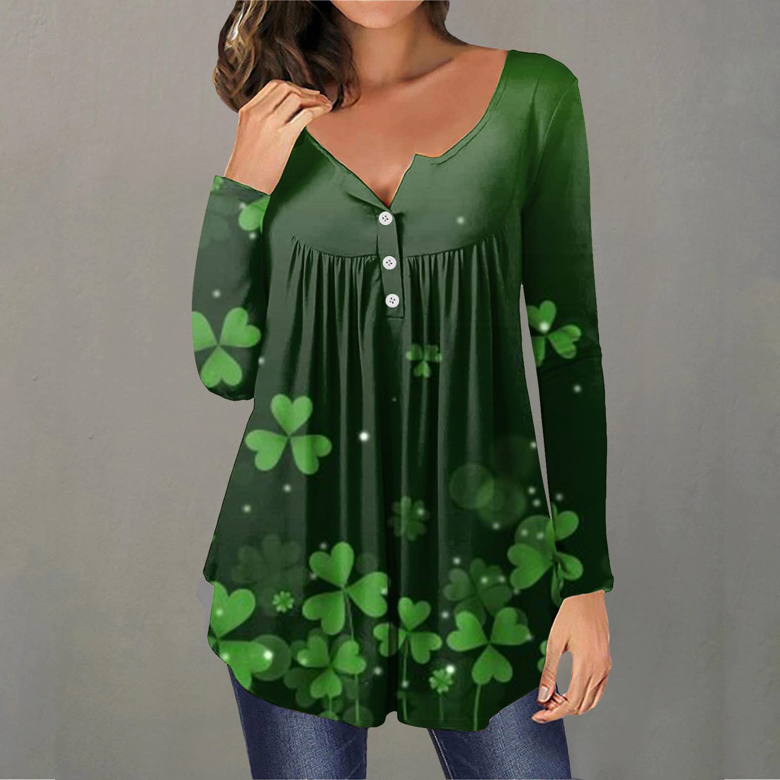 St. Patrick's Day Shirts for Women - Long Sleeve Casual Printed T-Shirts with Festive Designs - Perfect for Irish Themed Parties, Parades & Holiday Celebrations