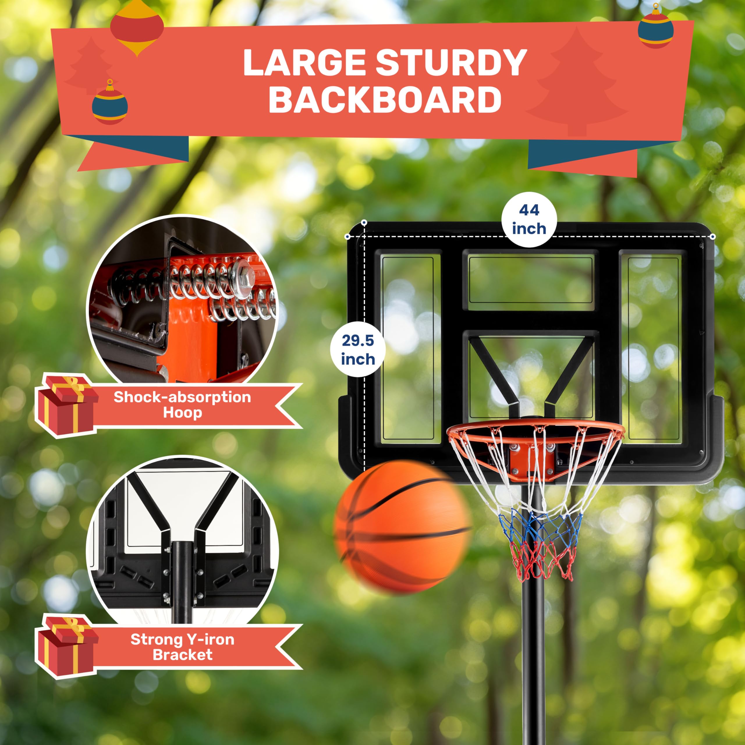 **Simple Deluxe Adjustable 4.2-10ft Portable Basketball Hoop for Outdoor Use - 44