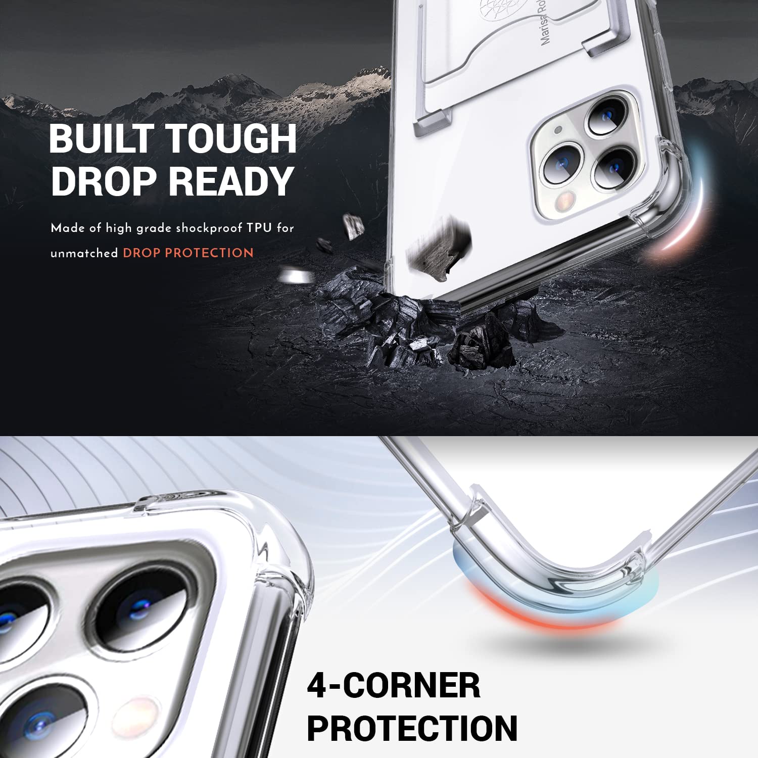 SHIELDS UP iPhone 11 Pro Max Case (6.5 inch) - Slim Transparent TPU Wallet Case with Ring Kickstand & Card Holder | Shockproof Bumper Cover | Perfect for Everyday Use, Travel & Hands-Free Viewing