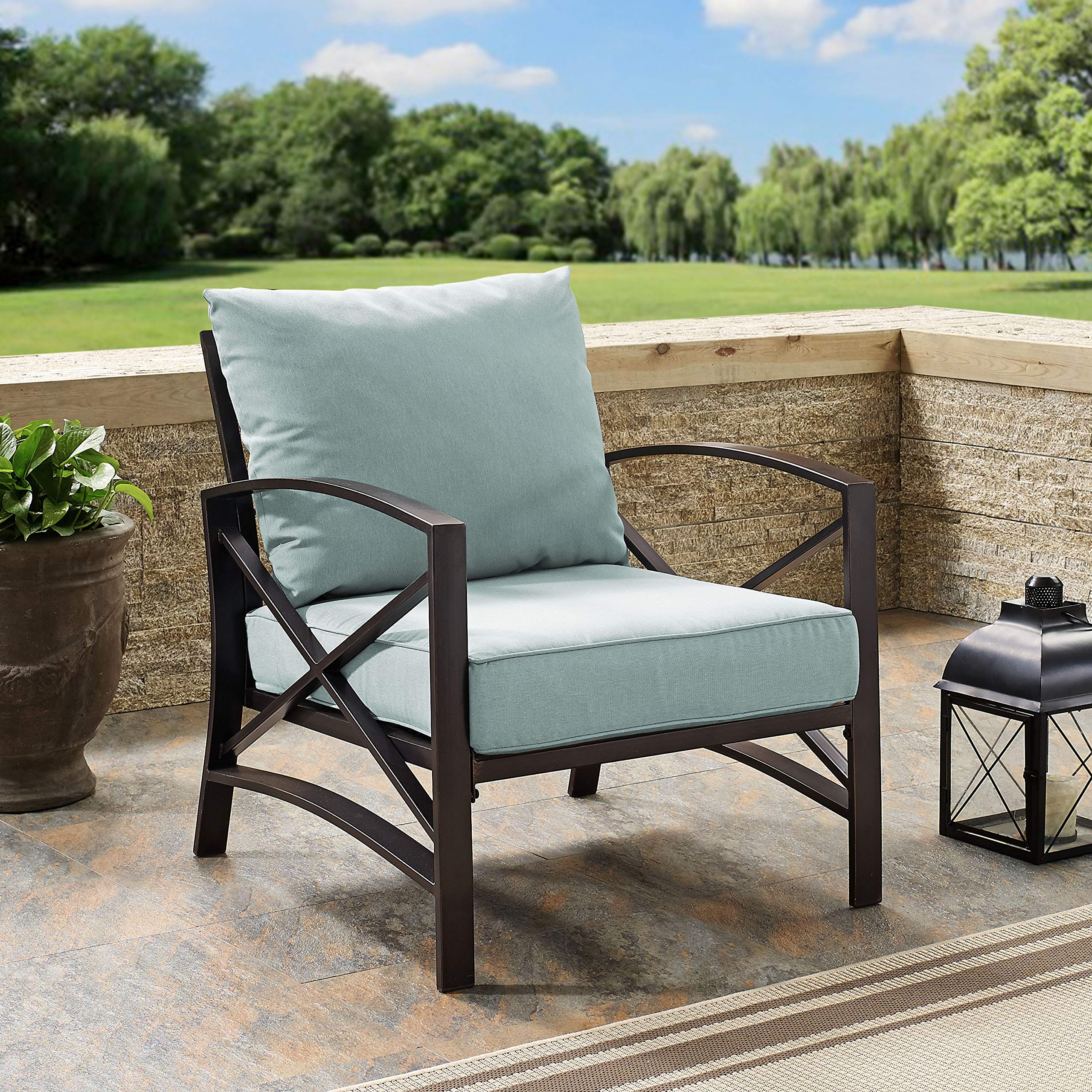 Crosley Furniture Kaplan Outdoor Patio Chair - Oiled Bronze Finish with Mist Cushions - Perfect for Conversation Sets, Porch, Deck, Balcony, Backyard & Garden Relaxation