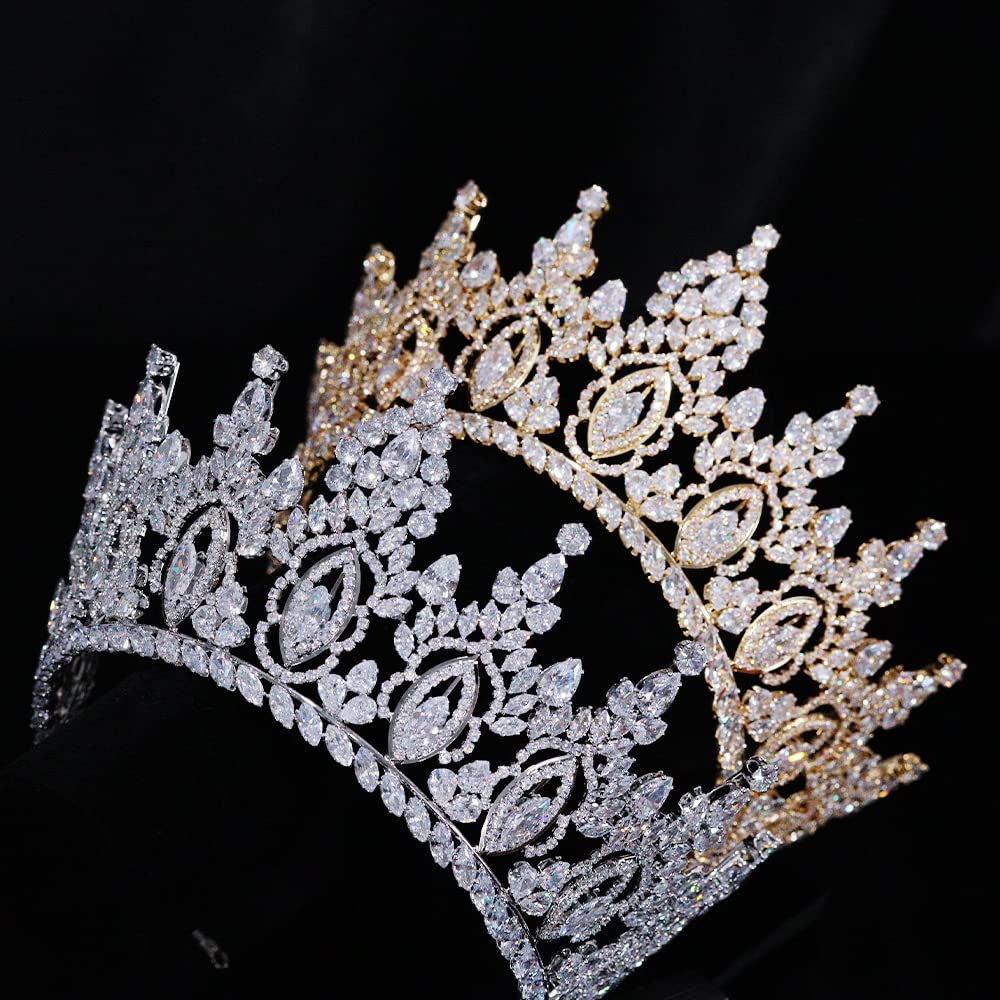 Luxury Cubic Zirconia Wedding Crown for Women - Gold Bridal Tiara with CZ Stones for Quinceañera, Pageant & Special Occasions | Elegant Hair Accessory for Brides, Prom & Formal Events