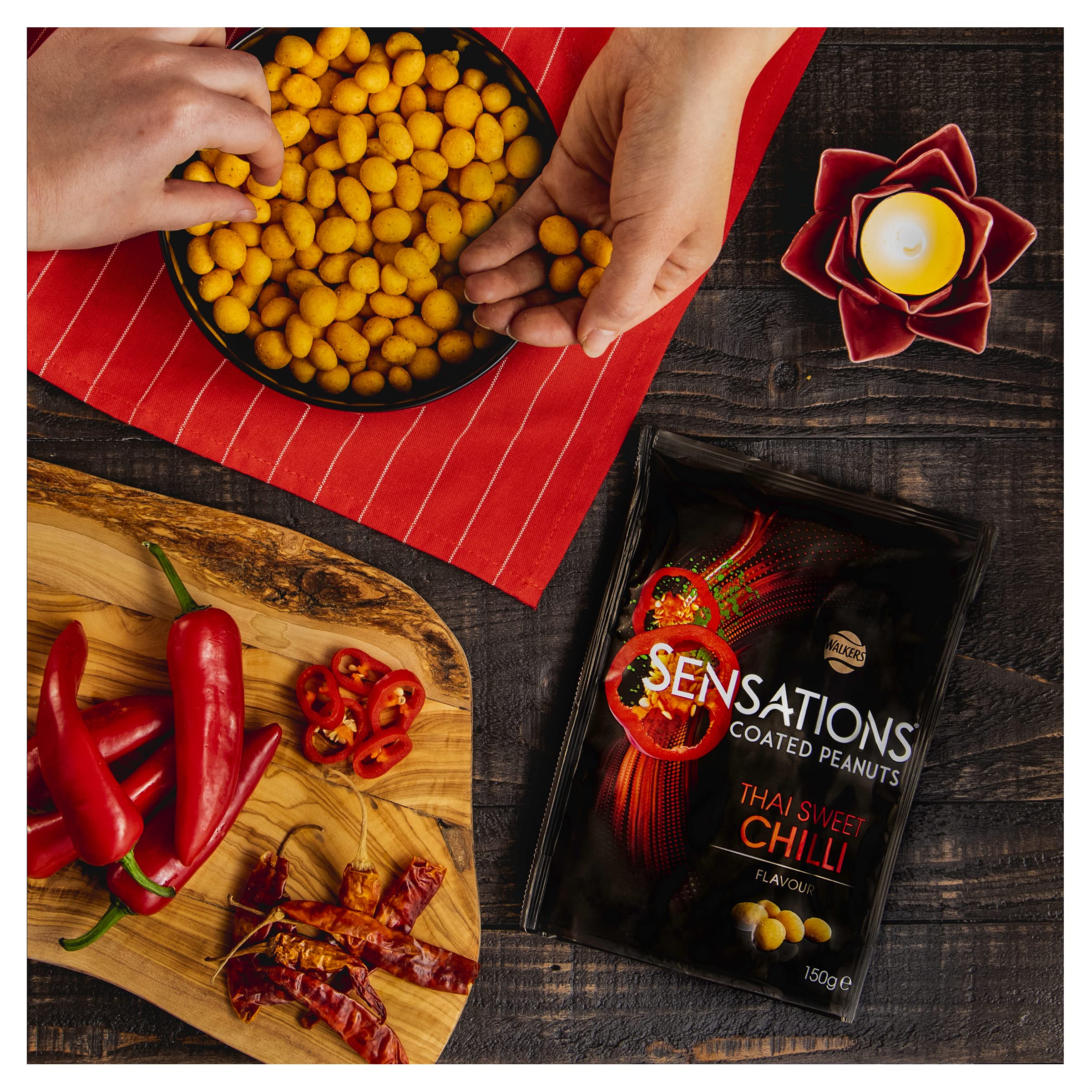 Walkers Sensations Thai Sweet Chilli Coated Peanuts 165g - Crunchy Snack for Parties, Movie Nights & Office Breaks - Groceries