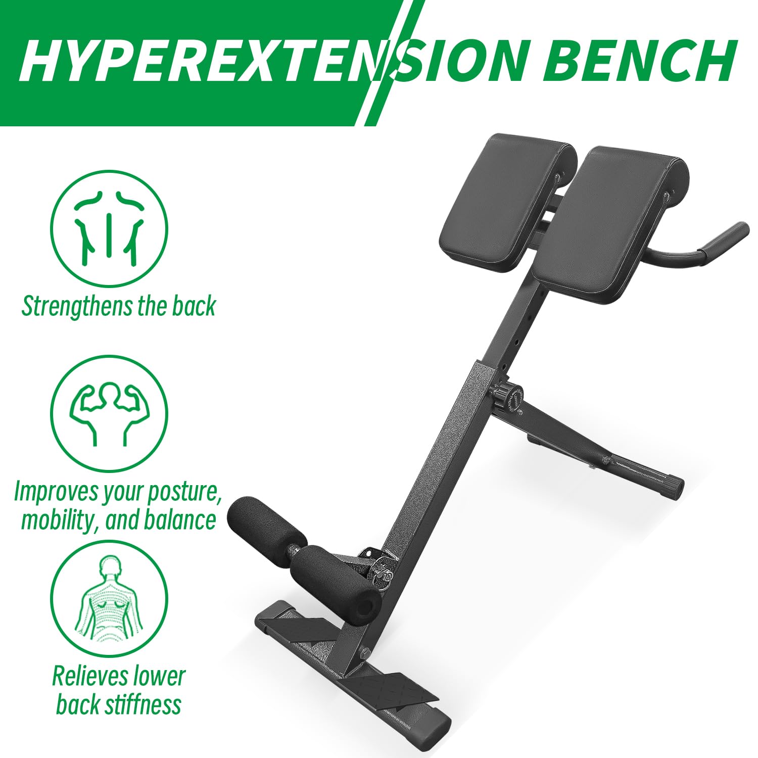 Hyperextension Roman Chair - Adjustable Foldable Back Extension Bench for Home Gym, Core & Glute Workout - Durable Steel Frame Exercise Equipment for Strength Training & Rehabilitation