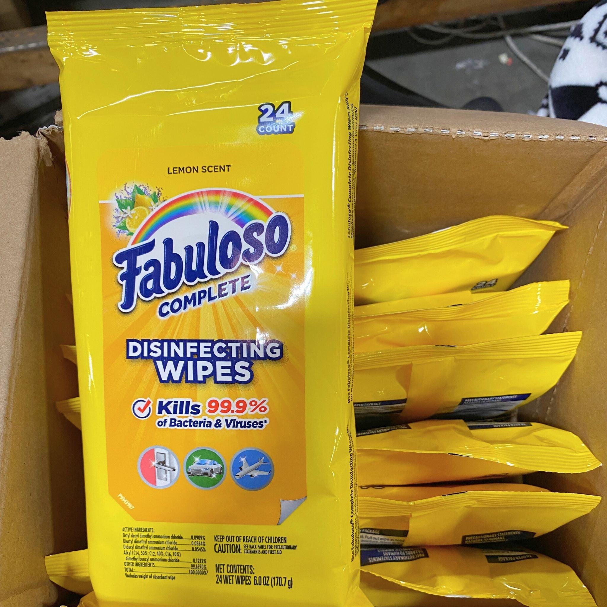 Fabuloso Complete Lemon Scent Disinfecting Wipes - 48 Count | Antibacterial Cleaning Wipes for Kitchen, Bathroom & Home Surfaces | Kills 99.9% of Germs & Bacteria | Fresh Lemon Scent