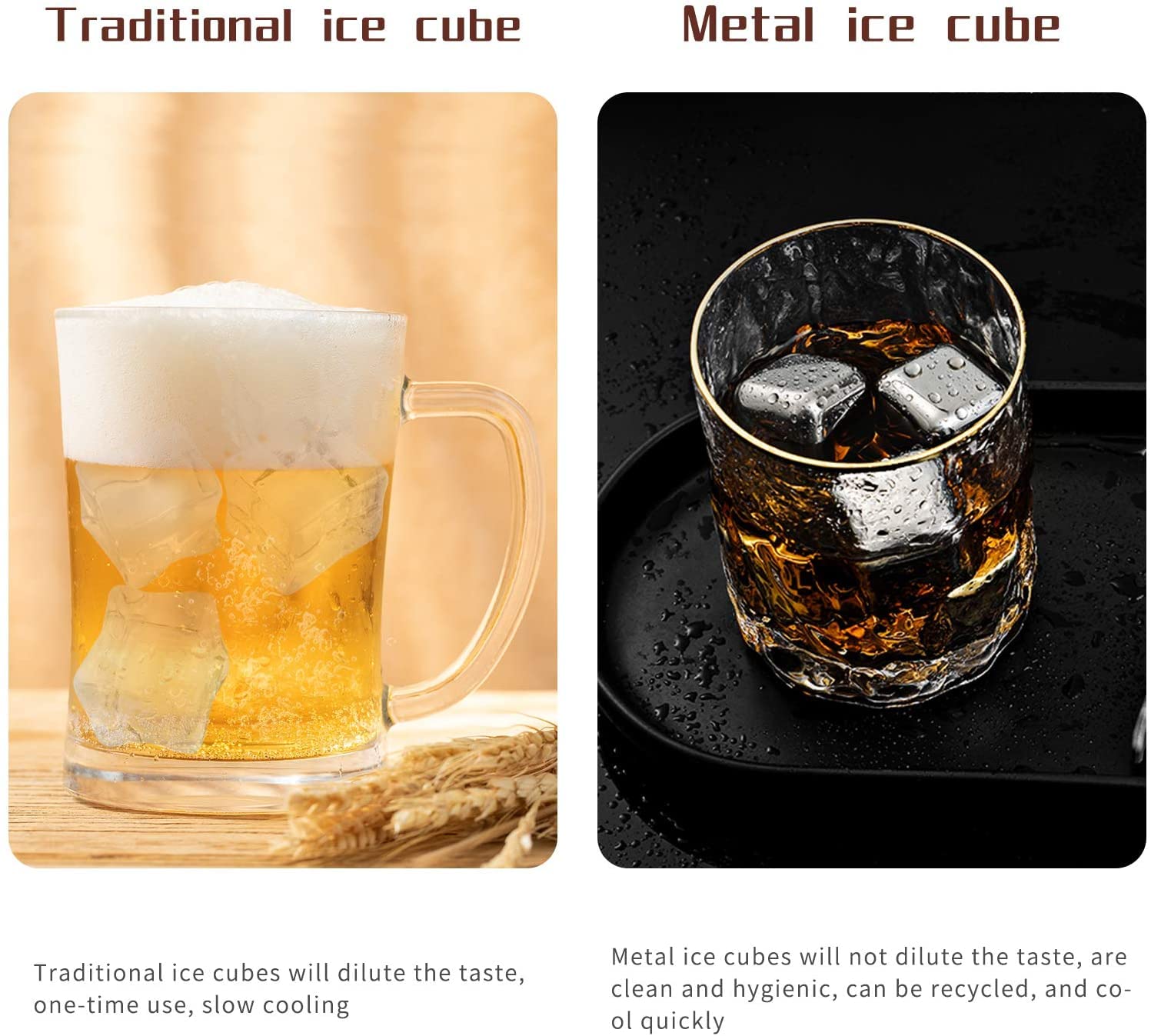 SYGA Stainless Steel Whiskey Stones - Reusable Ice Cubes for Whiskey, Vodka, Cocktails & Wine - Chills Drinks Without Diluting - Perfect for Home Bars, Parties & Gifts (2-Pack)