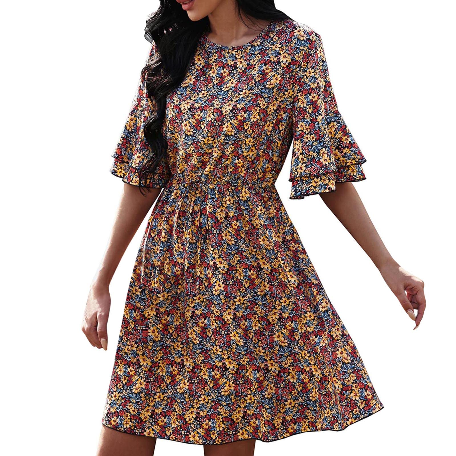 Plus Size Sexy Women's Chain Print Mini Dress with V Neck & Back Tie - Perfect for Night Out, Party & Date Night