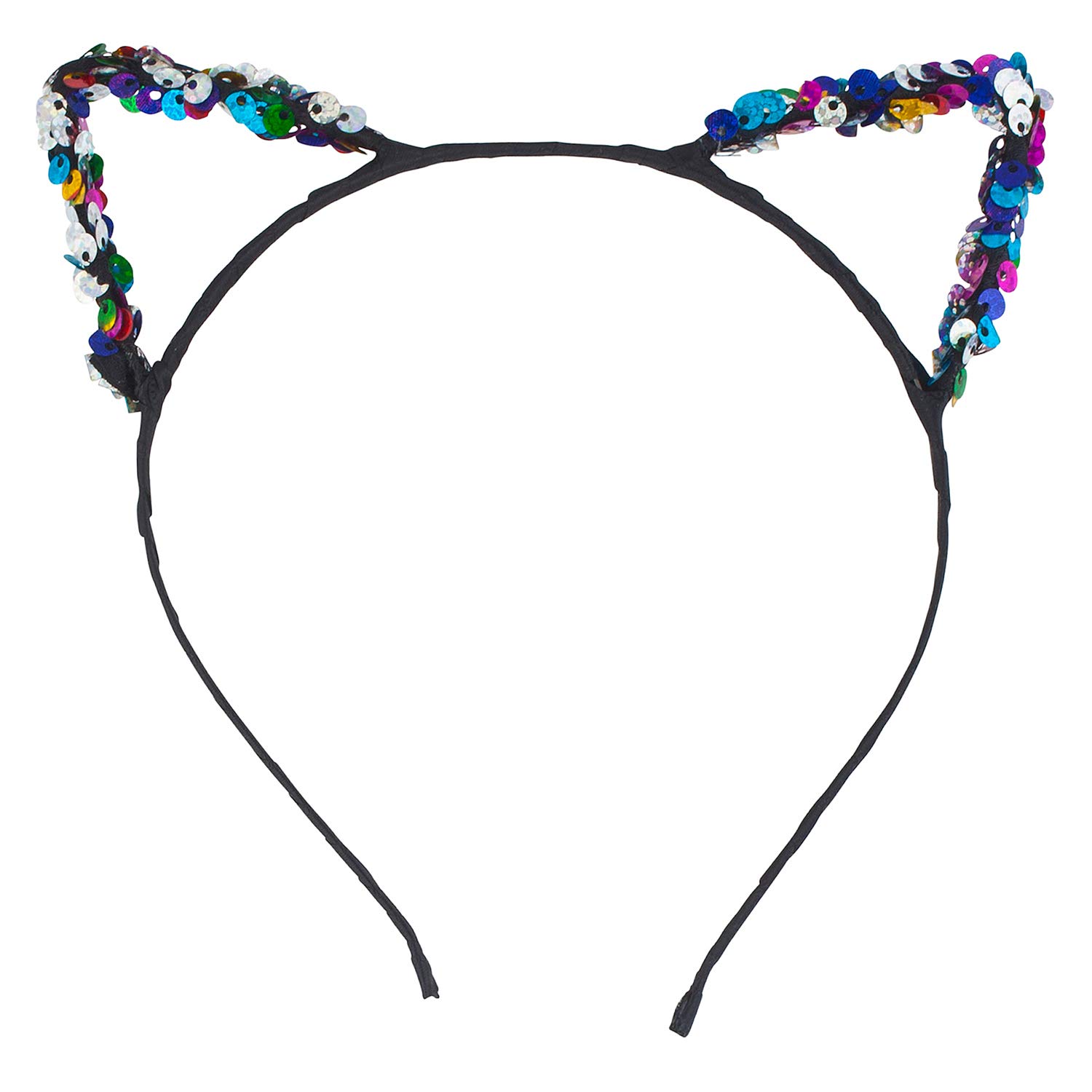 Rainbow Cat Ears Headband Set - Gold & Silver Sequins for Cosplay & Parties