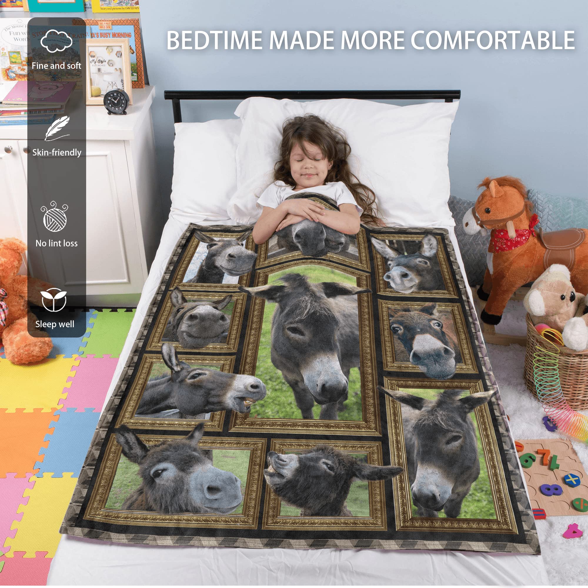 Soft Plush Donkey Throw Blanket for Kids - 40x50 Inch Silky Fleece Blanket for Boys & Girls, Cozy Toddler Blanket for Couch, Bed, Sofa - Perfect for Daycare, Preschool Naptime & Baby Warmth