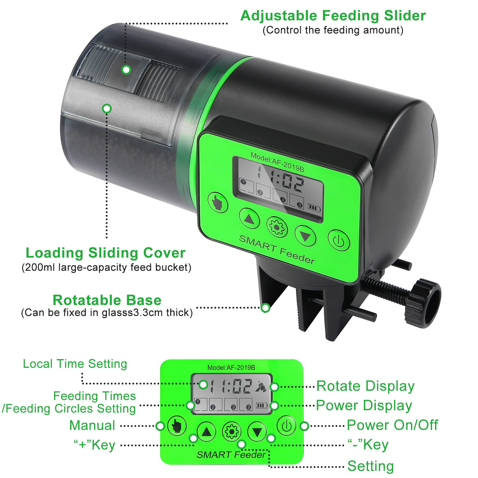 Castaroud Automatic Fish Feeder - Programmable Digital LCD Timer Aquarium Tank Feeder for Fish & Turtles - Large Capacity Smart Food Dispenser for Vacation & Daily Feeding