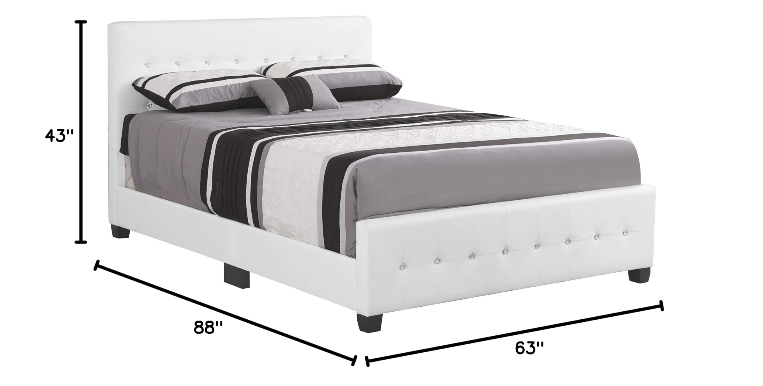 Glory Furniture Diamond Faux Leather Upholstered Queen Size Bed Frame in White - Modern Luxury Bedroom Furniture for Master Bedroom & Guest Room