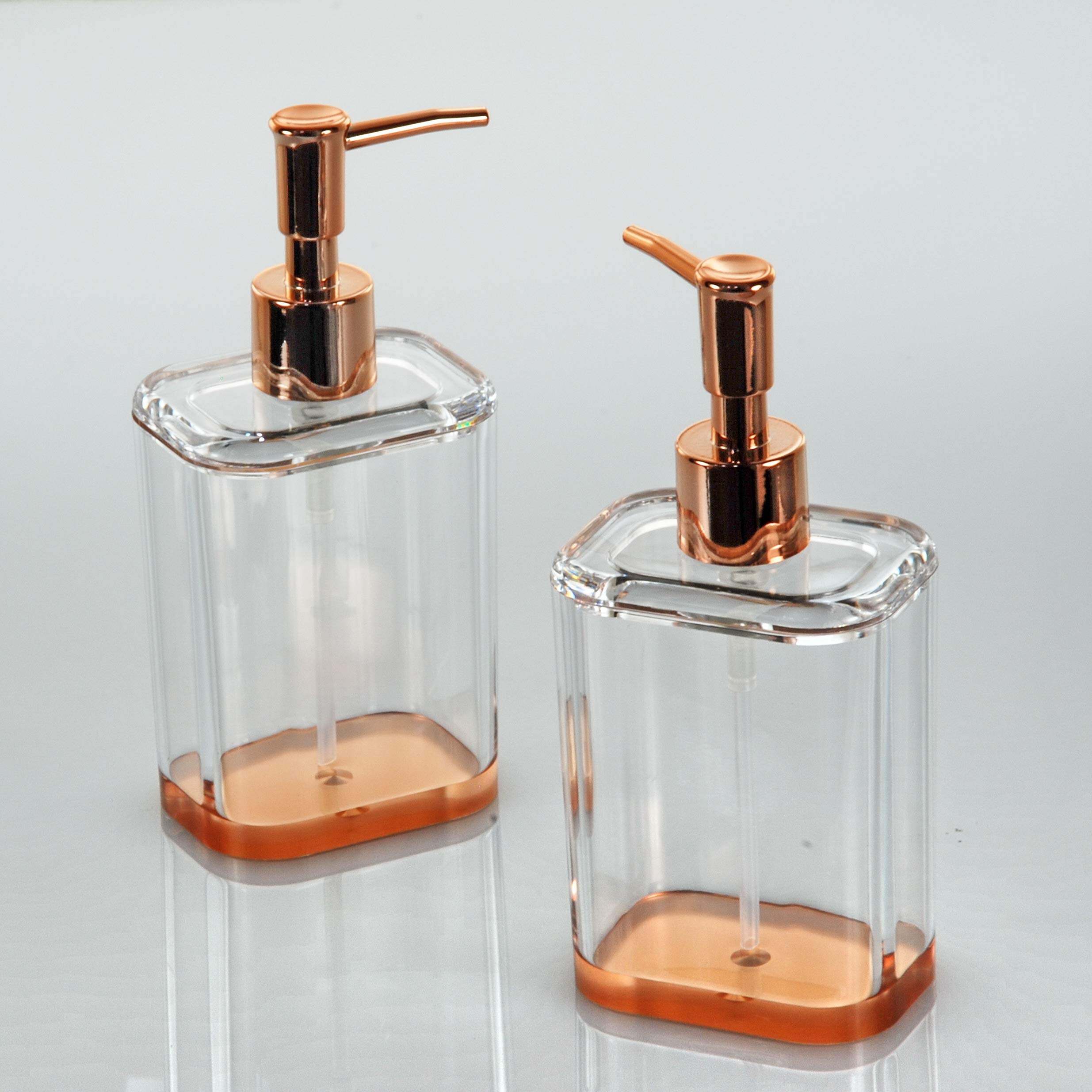 Premium Acrylic Soap Dispenser Set - Modern Bathroom Accessories for Liquid Soap & Lotion - Rose Gold/Clear Countertop Dispenser - Perfect for Home, Spa, and Guest Bathroom Decor