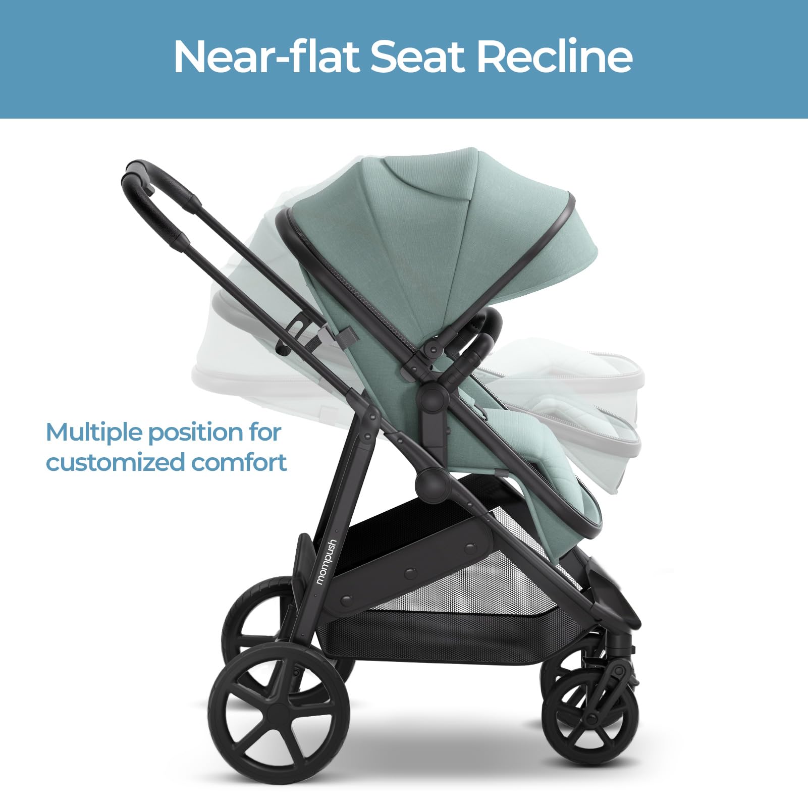 Mompush Wiz 2-in-1 Convertible Baby Stroller with Bassinet & Reversible Seat - Foldable Infant Travel System with Large UPF 50+ Canopy | Perfect for Newborns, Toddlers & On-the-Go Parents (Ideal for Shopping, Travel & Daily Walks)