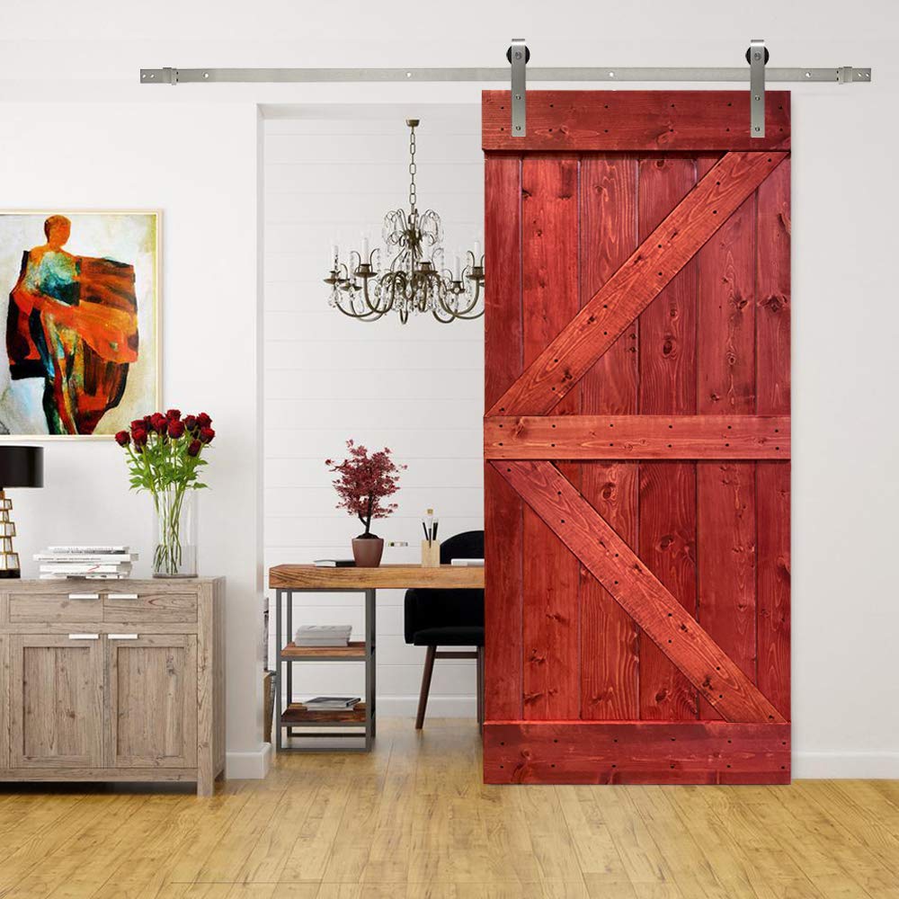 TMS Paneled Wood Colonial Maple Stained K Series DIY Barn Door With Sliding Hardware Kit (84