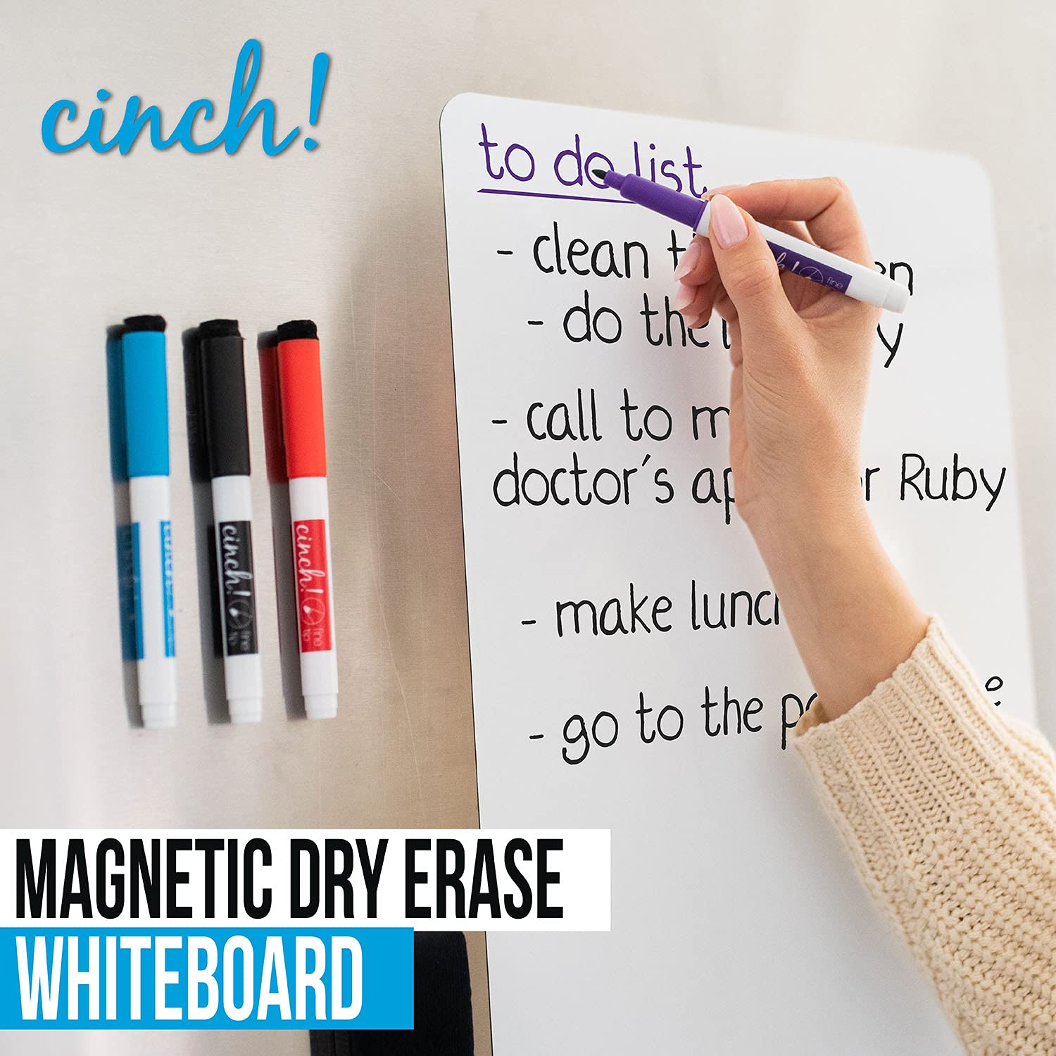 Magnetic Dry Erase Whiteboard Sheet for Refrigerator - 16x11 Stain Resistant Kitchen Whiteboard with 4 Markers & Eraser - Perfect for Grocery Lists, Meal Planning & Family Messages