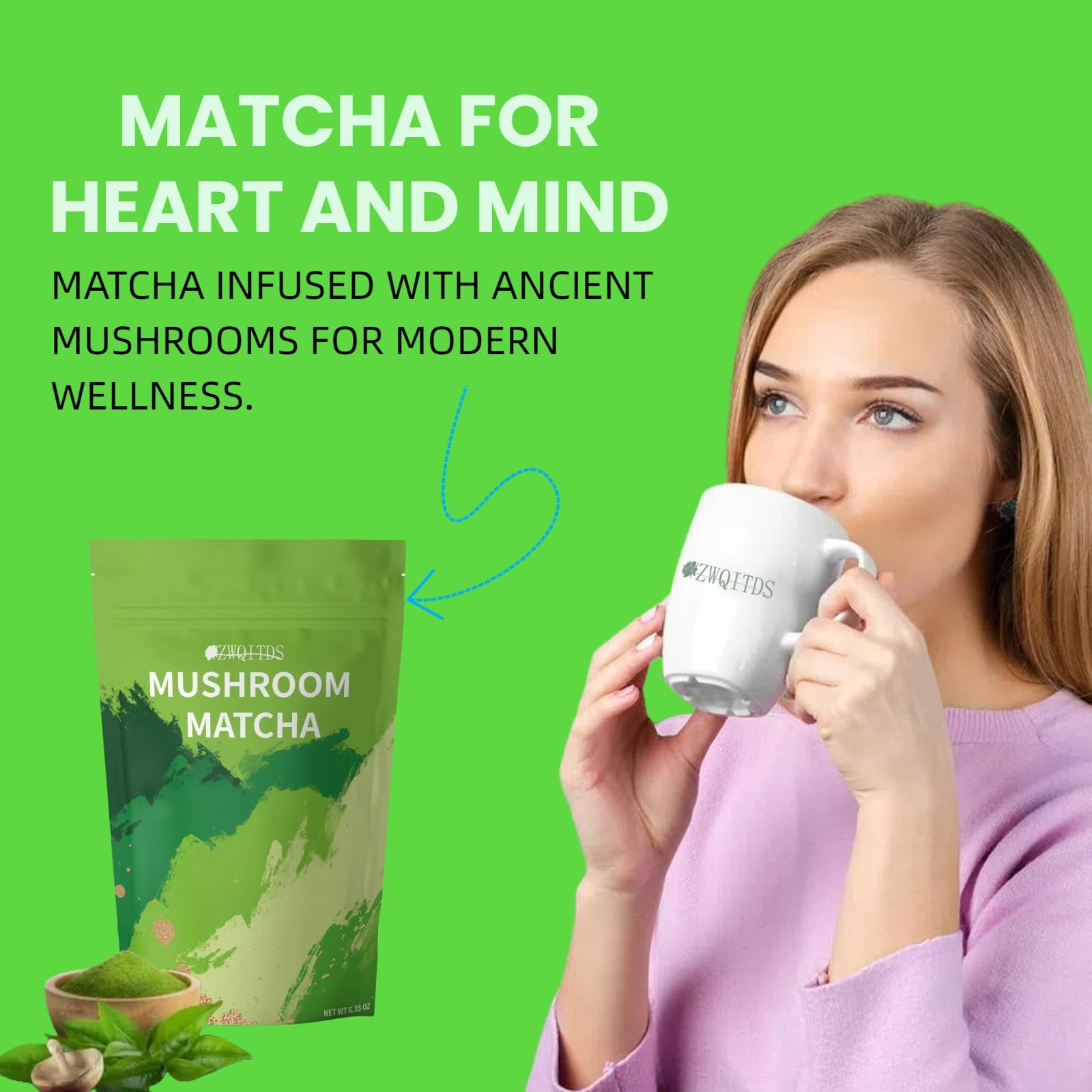 Premium Ceremonial-Grade Japanese Matcha Latte Powder with Mushroom & Collagen | Energy Booster for Focus, Digestion & Immunity Support | 1 tbsp (6g) x 30 Servings | Perfect for Morning Routine, Workout Recovery & Wellness Rituals