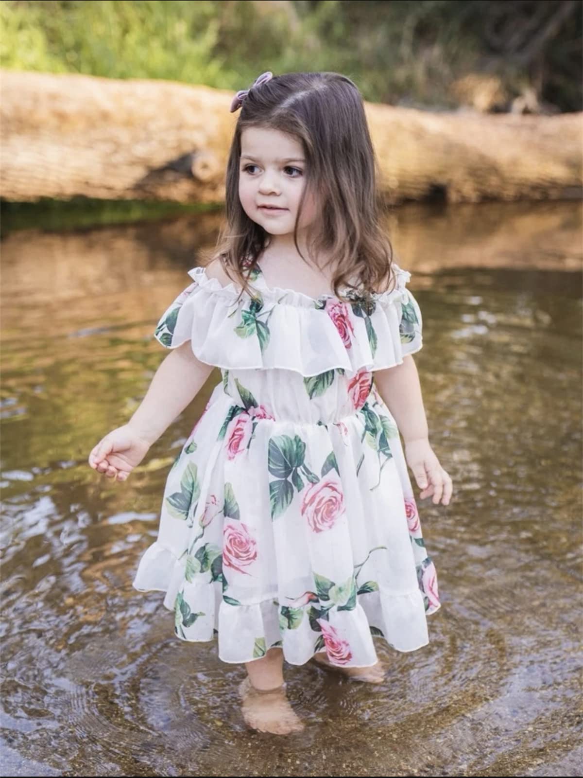 Adorable Baby Girls Summer Floral Dress - Off Shoulder Princess Sundress with Thin Skirt | Perfect for Beach Outings, Birthday Parties & Family Photos