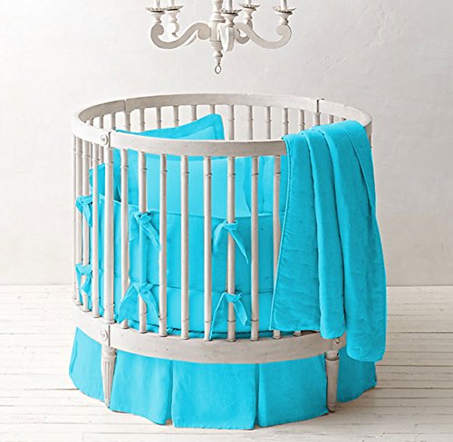 Premium 500 TC Egyptian Cotton Unisex Nursery Baby Bedding Set with Multi-Pleated Skirt - Round Crib Solid Pattern (Turquoise) for Newborns & Infants - Perfect for Gender-Neutral Nursery Decor & Baby Shower Gifts