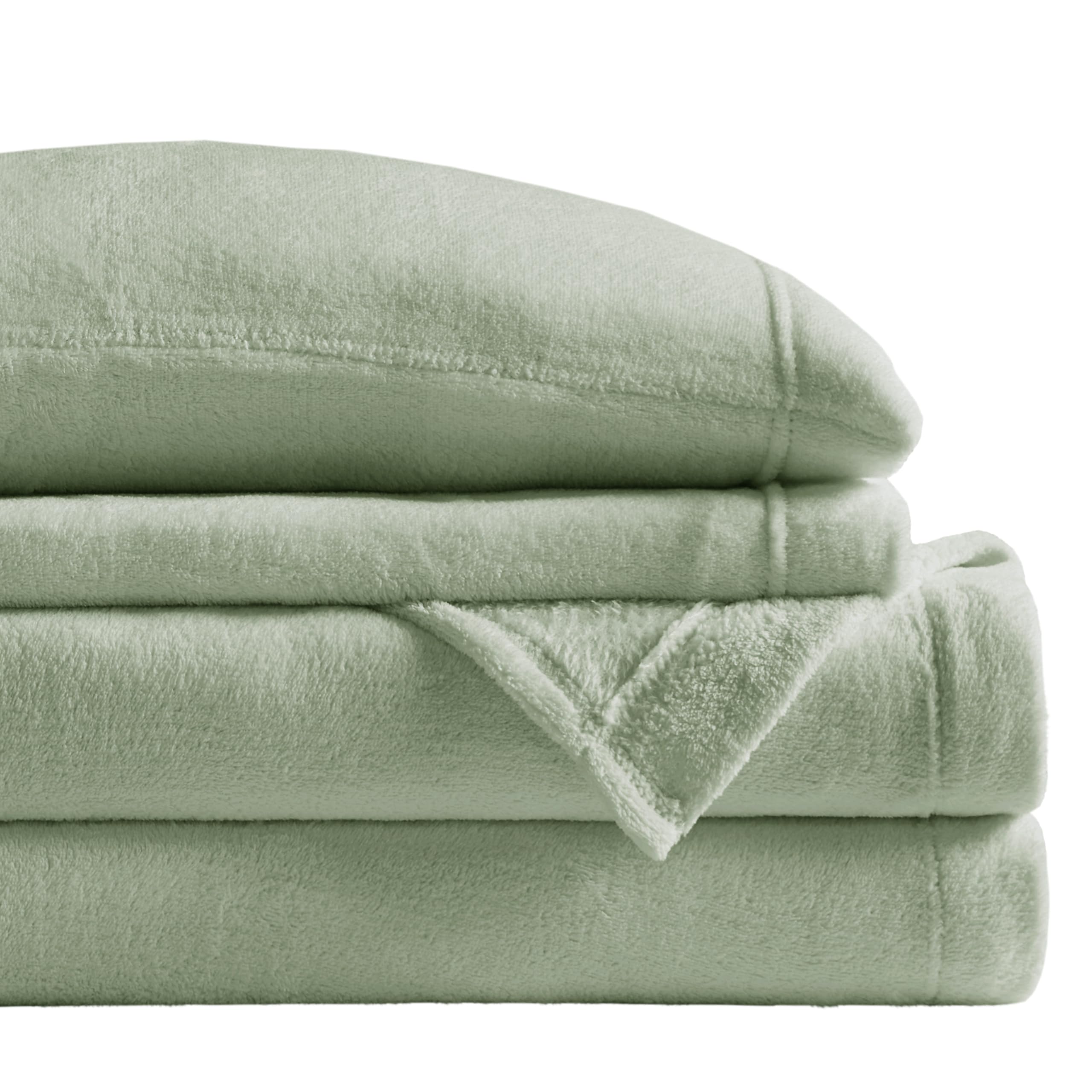 True North by Sleep Philosophy 4-Piece Queen Sheet Set - Soft & Warm Plush Bedding, Solid Green, Fits 16