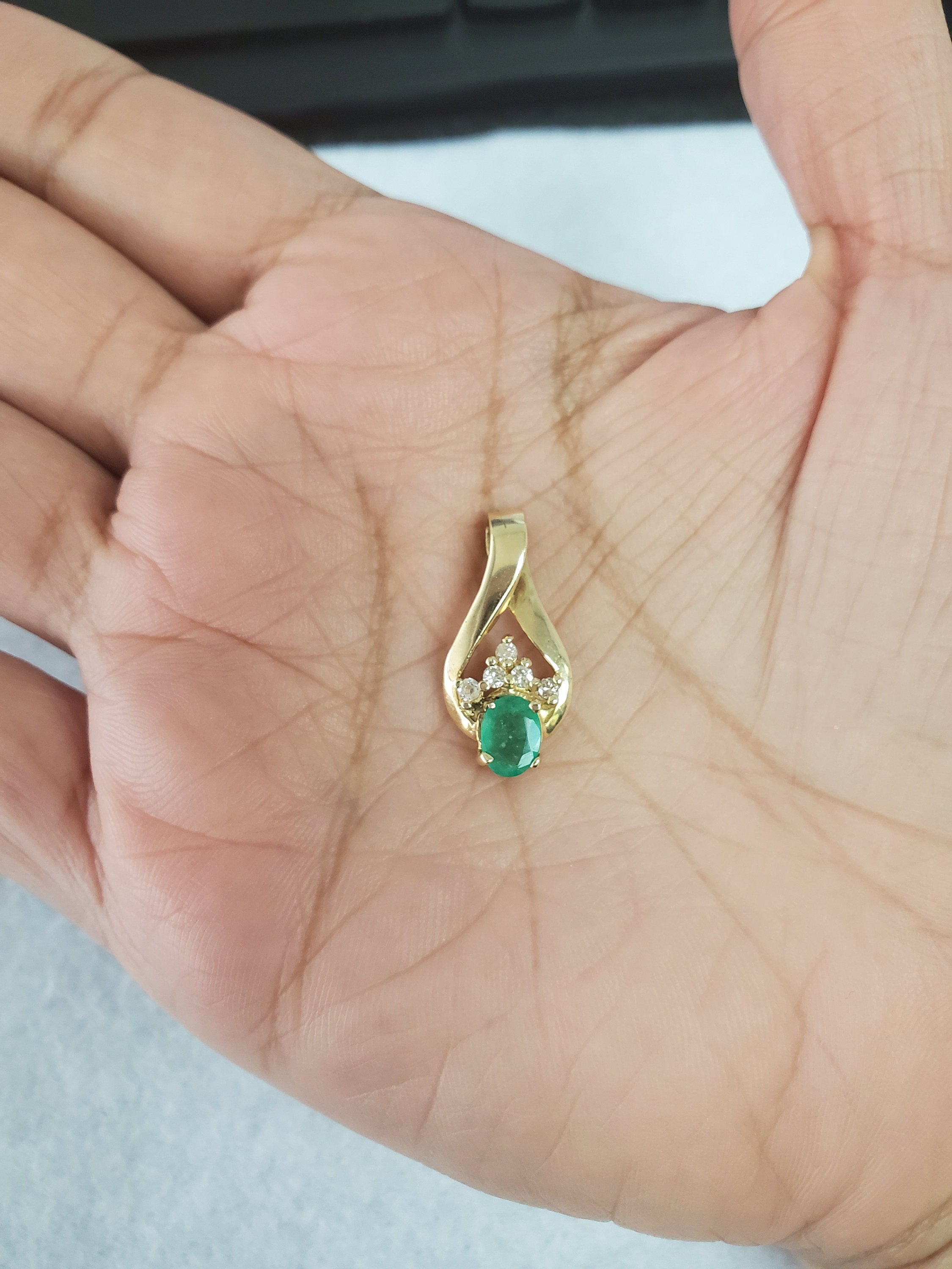 Exquisite 0.78ct Oval Emerald & Diamond Pendant in 14K Yellow Gold - Elegant Necklace for Weddings, Anniversaries & Special Occasions
