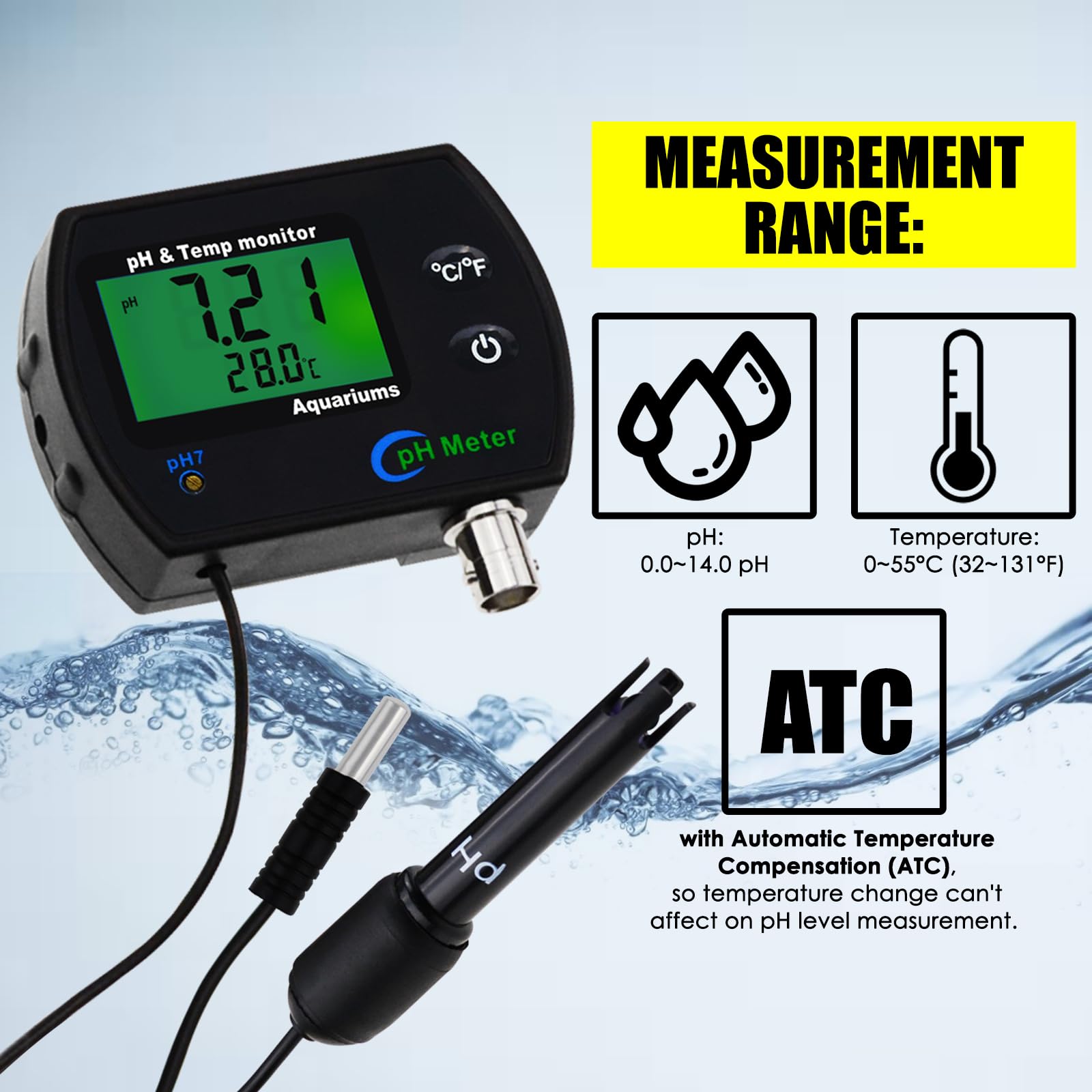 **Digital Water Quality Tester - pH & Temperature Meter 2-in-1 with Auto Calibration & Replaceable BNC Probe for Aquariums, Hydroponics, Aquaculture, Labs | Perfect for Monitoring Fish Tanks, Pools, and Scientific Experiments**