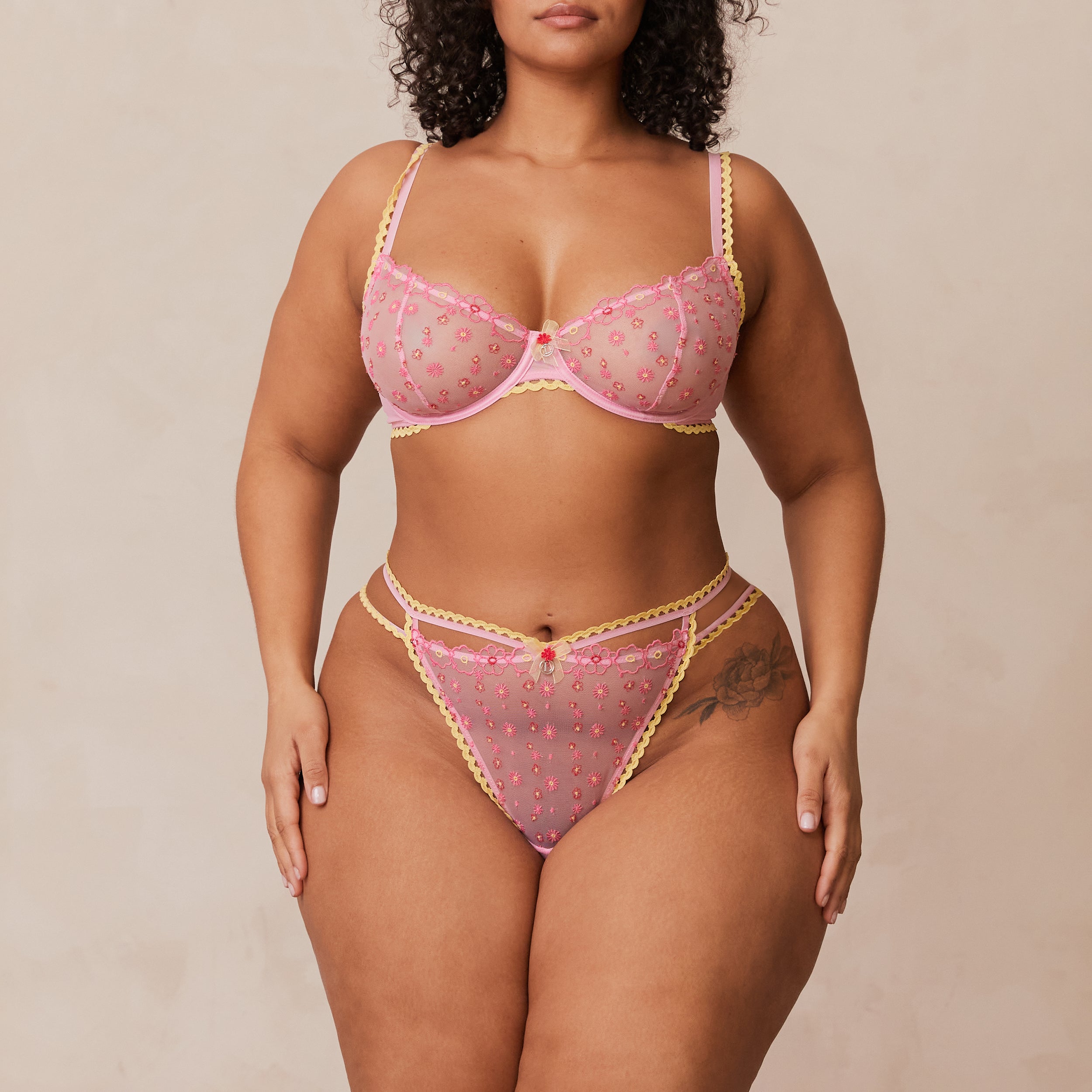 Daisy Embroidered Balcony Bra - Pink Lace Underwire Push Up Bra for Women | Perfect for Date Night, Bridal Lingerie & Everyday Comfort