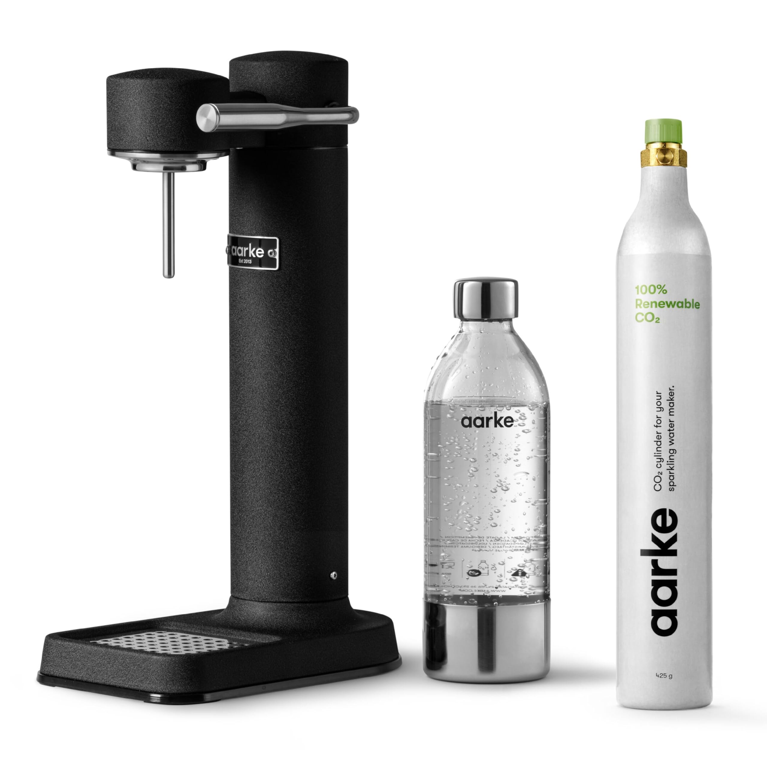 Aarke Carbonator III with CO2 Cylinder - Premium Sparkling Water Maker Machine, Stainless Steel Home Soda Maker with 800mL BPA-Free PET Reusable Bottle (Matte Black) | Perfect for Kitchen, Office, Parties & Healthy Hydration